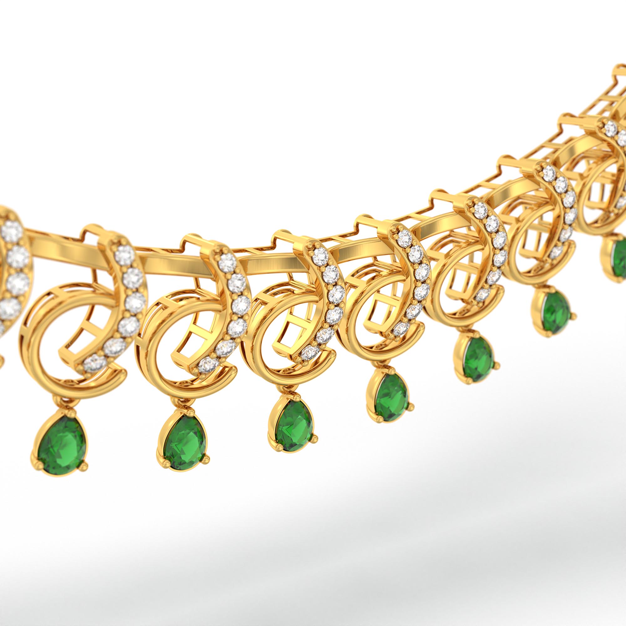 Lab-Grown Diamond and Emerald Necklace and Earring Set in 22K Yellow Gold – 1.92 Ct Diamonds thumbnail