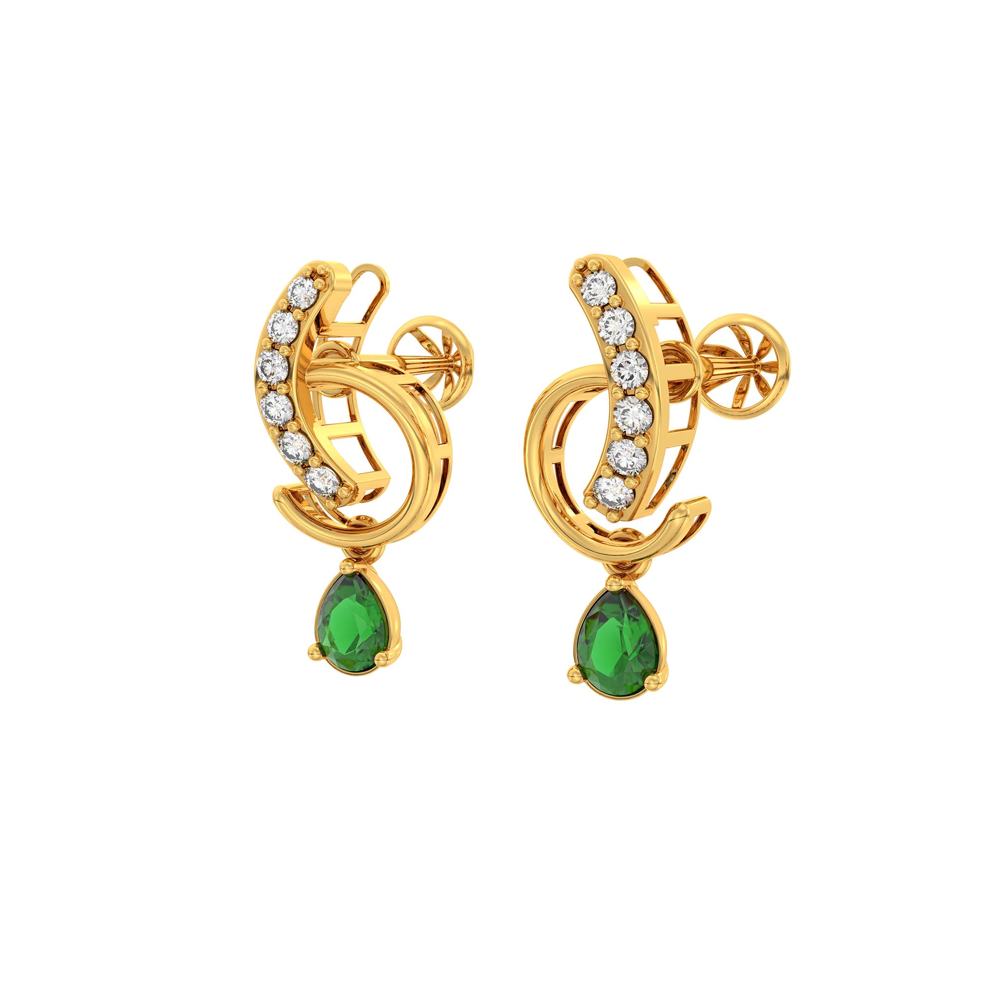 Lab-Grown Diamond and Emerald Necklace and Earring Set in 22K Yellow Gold – 1.92 Ct Diamonds thumbnail
