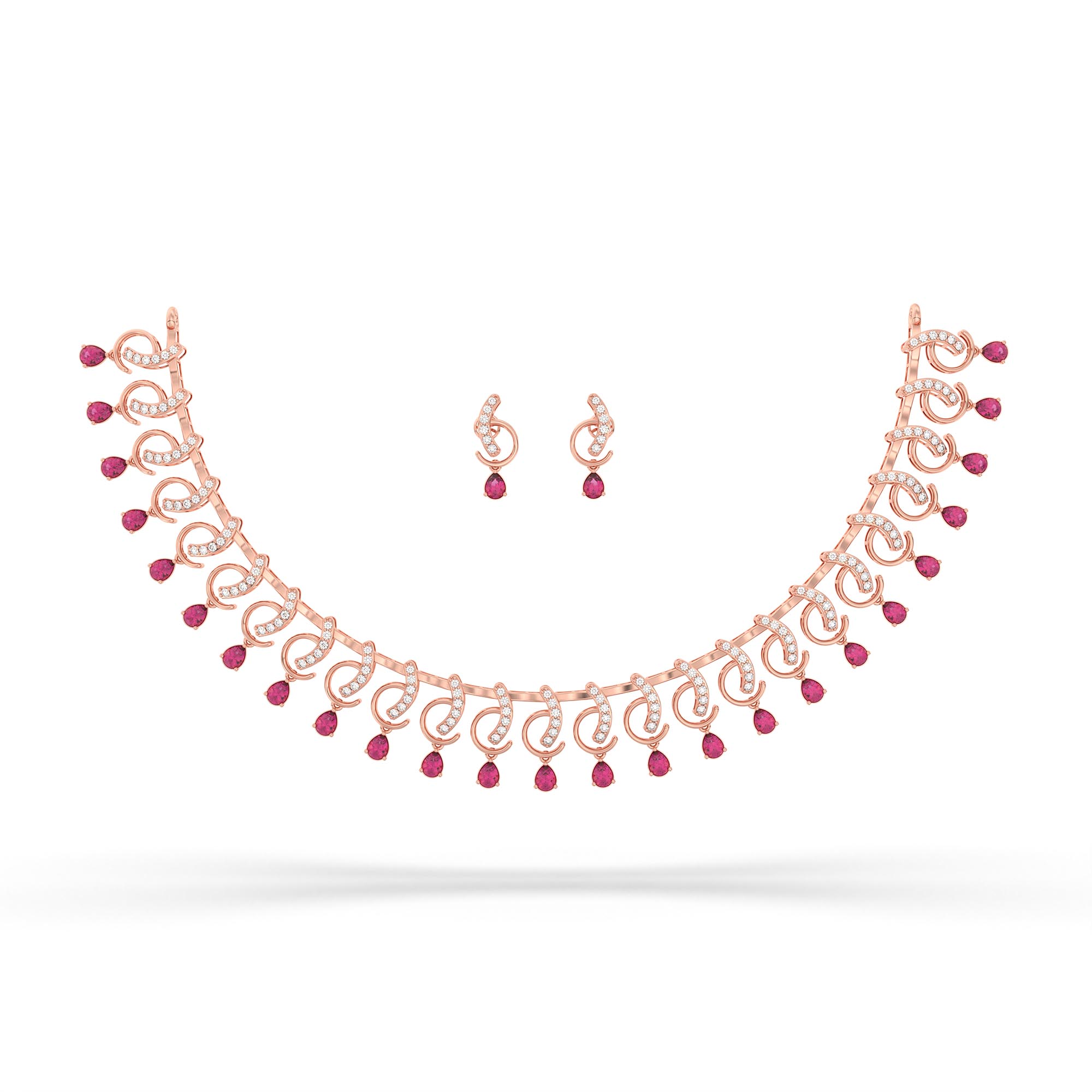 Lab-Grown Diamond and Ruby Necklace and Earring Set in 18K Rose Gold – 1.92 Ct Diamonds thumbnail