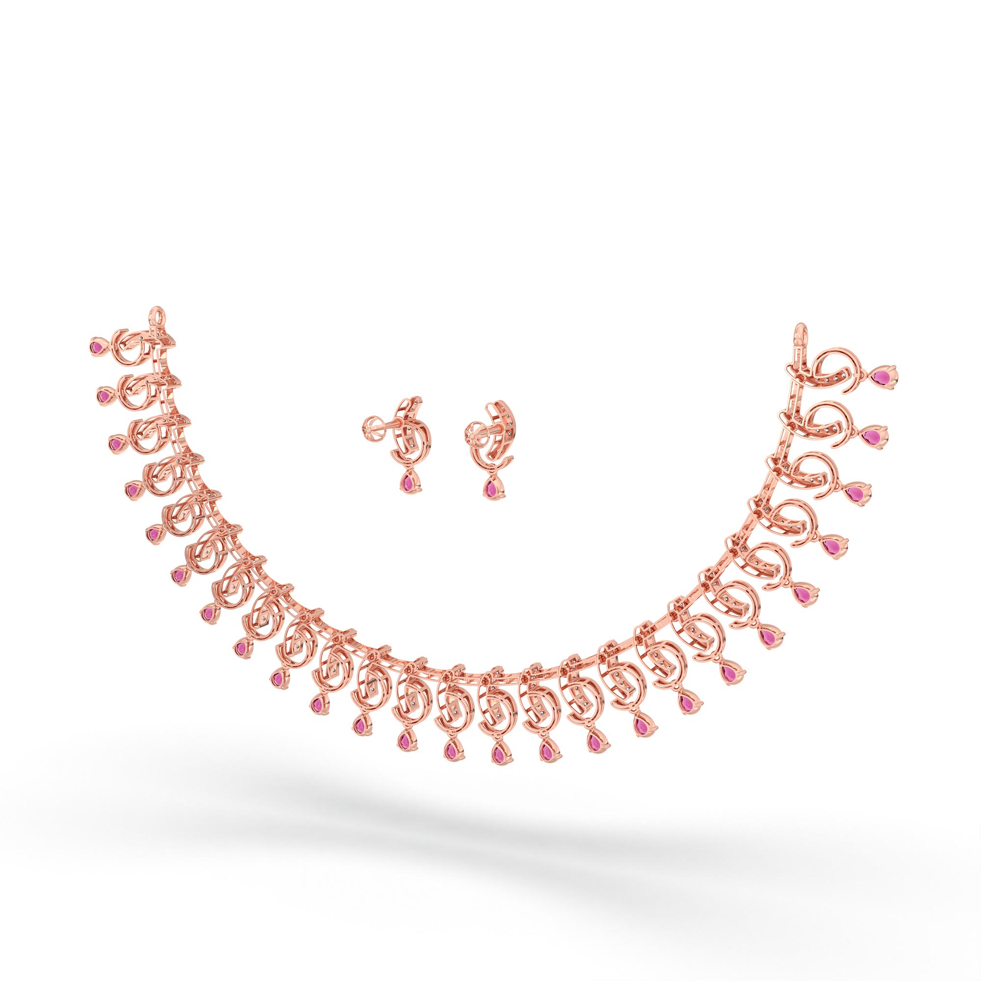Lab-Grown Diamond and Ruby Necklace and Earring Set in 18K Rose Gold – 1.92 Ct Diamonds thumbnail
