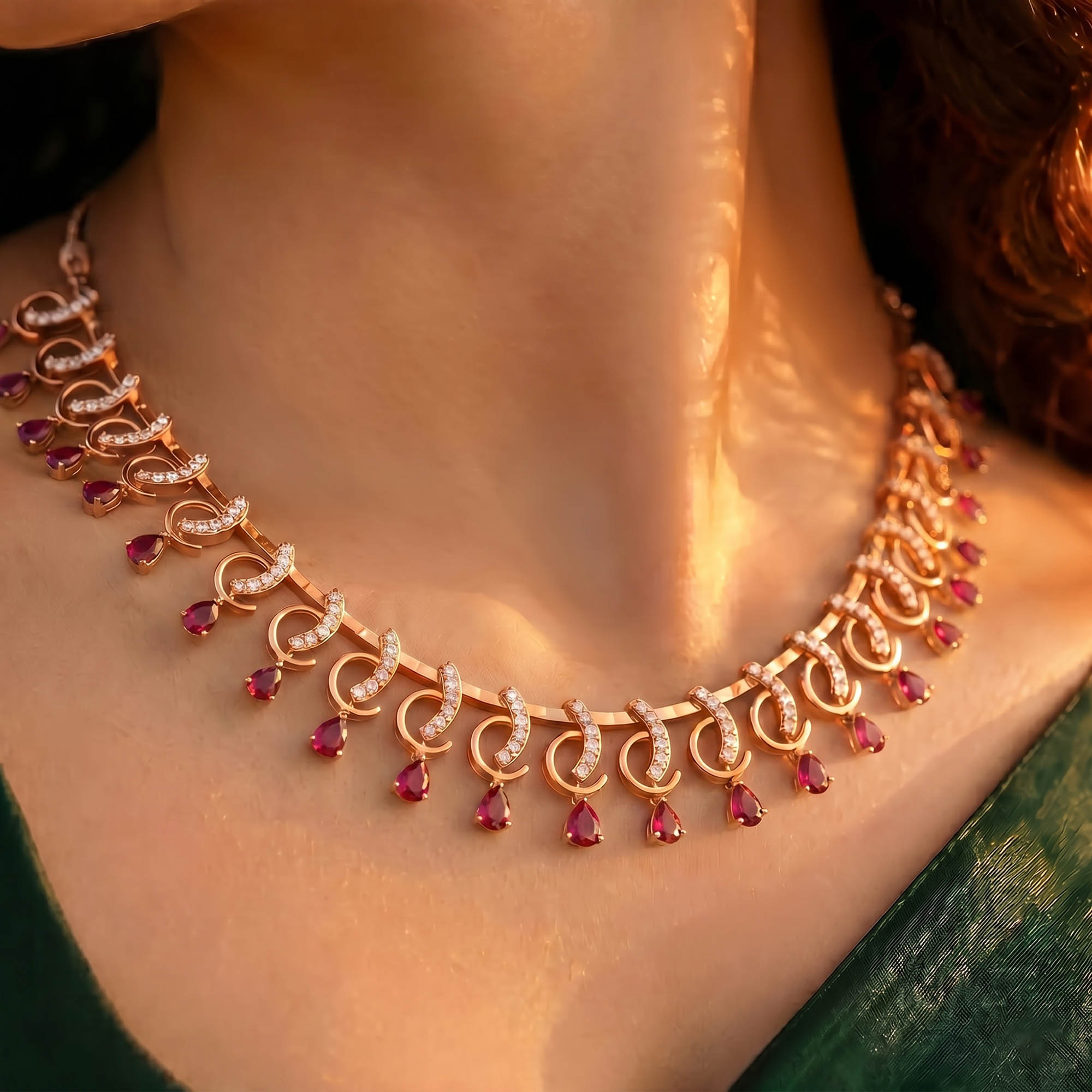 Lab-Grown Diamond and Ruby Necklace and Earring Set in 18K Rose Gold – 1.92 Ct Diamonds thumbnail