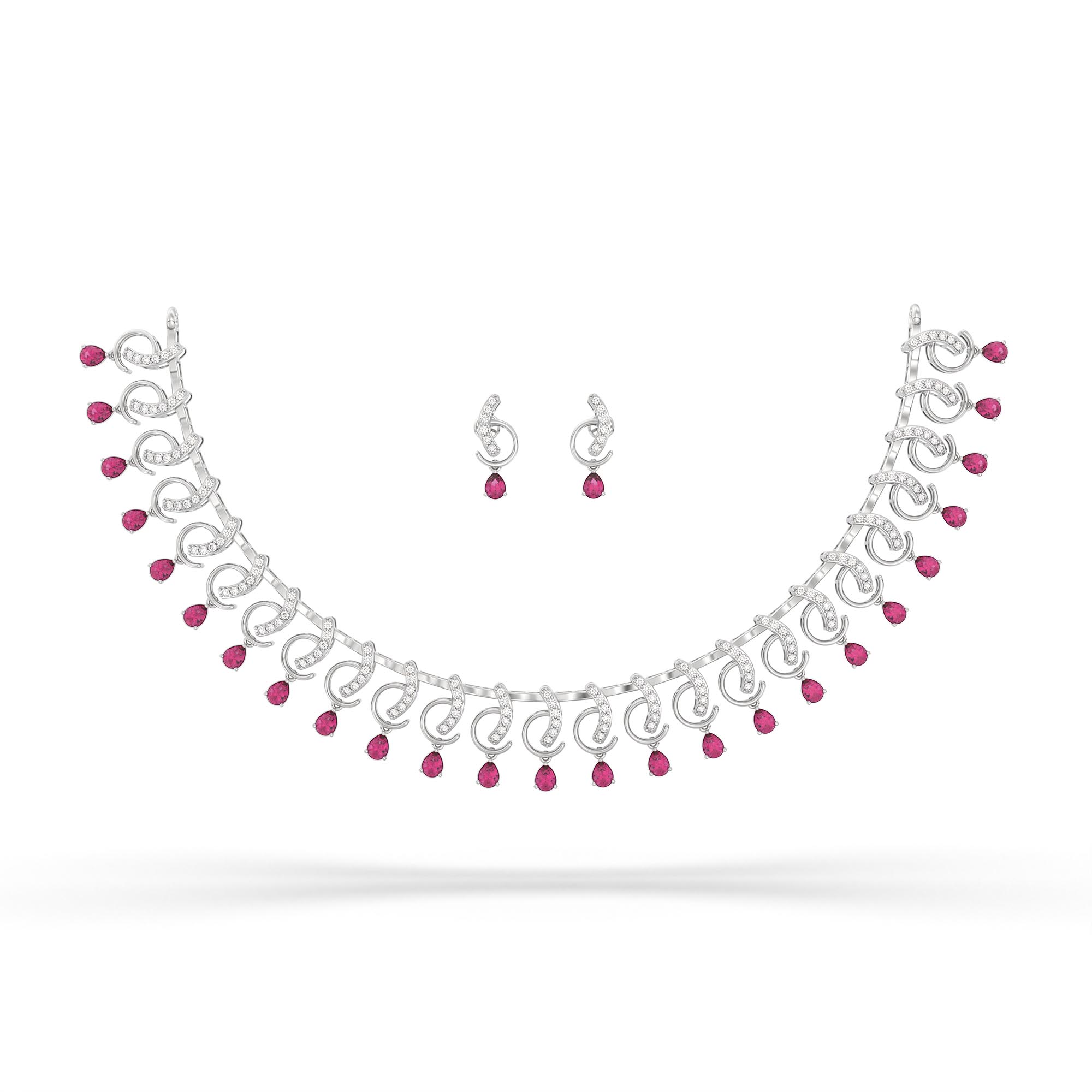 Lab-Grown Diamond and Ruby Necklace and Earring Set in 18K White Gold – 1.92 Ct Diamonds thumbnail
