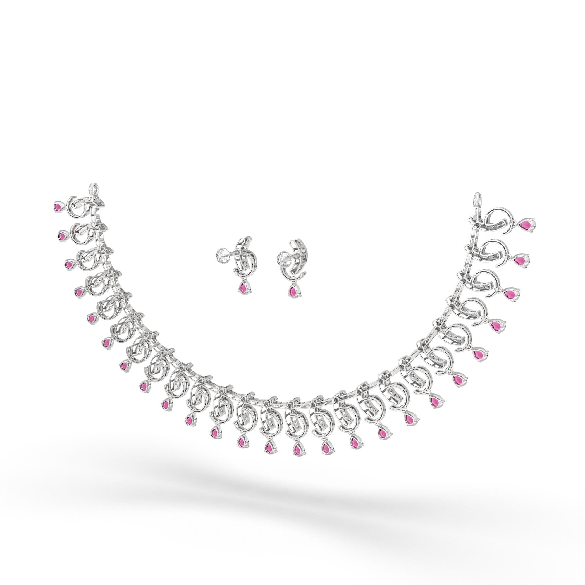 Lab-Grown Diamond and Ruby Necklace and Earring Set in 18K White Gold – 1.92 Ct Diamonds thumbnail
