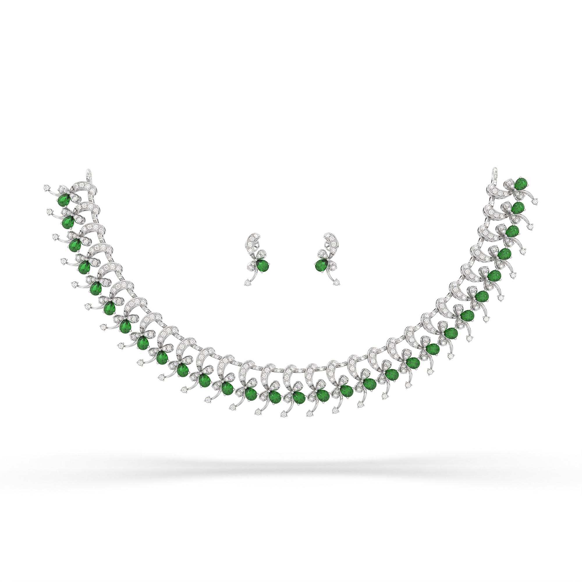 Lab-Grown Diamond and Emerald Necklace and Earring Set in 18K White Gold – 3.75 Ct Diamonds thumbnail
