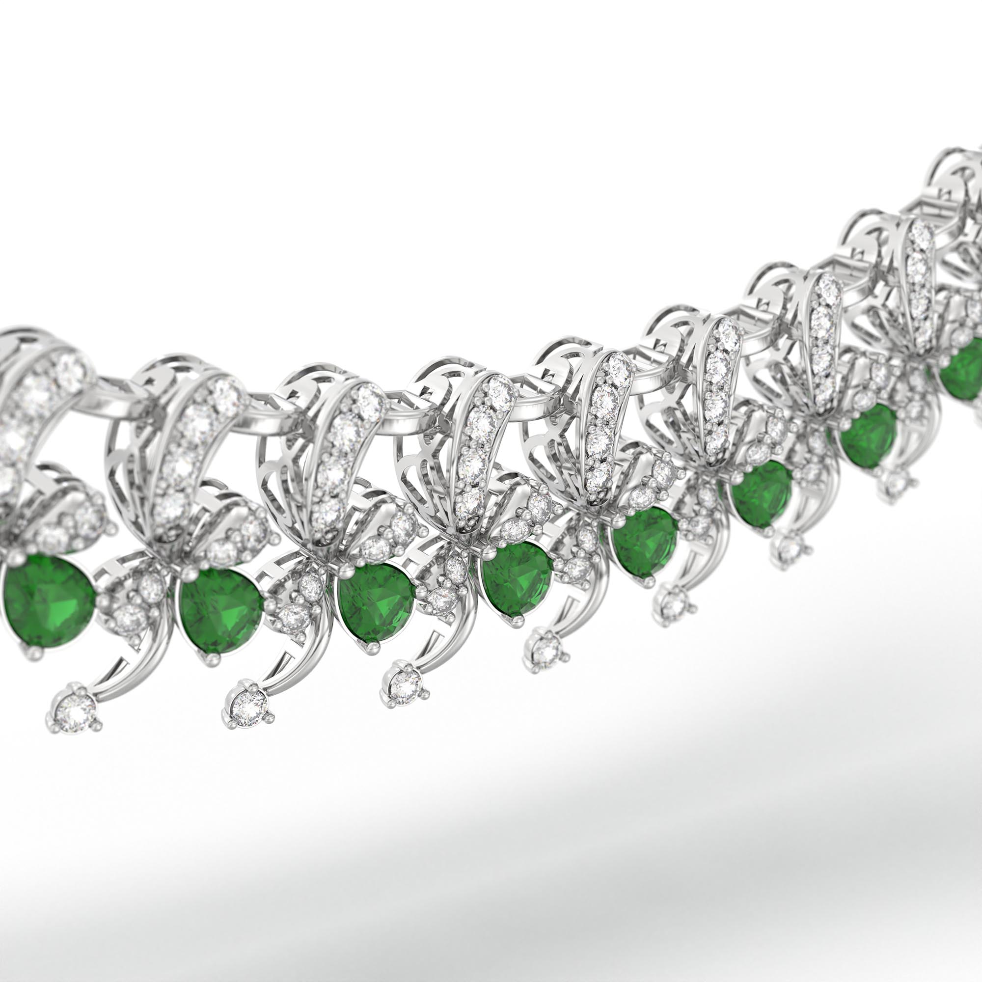Lab-Grown Diamond and Emerald Necklace and Earring Set in 18K White Gold – 3.75 Ct Diamonds thumbnail