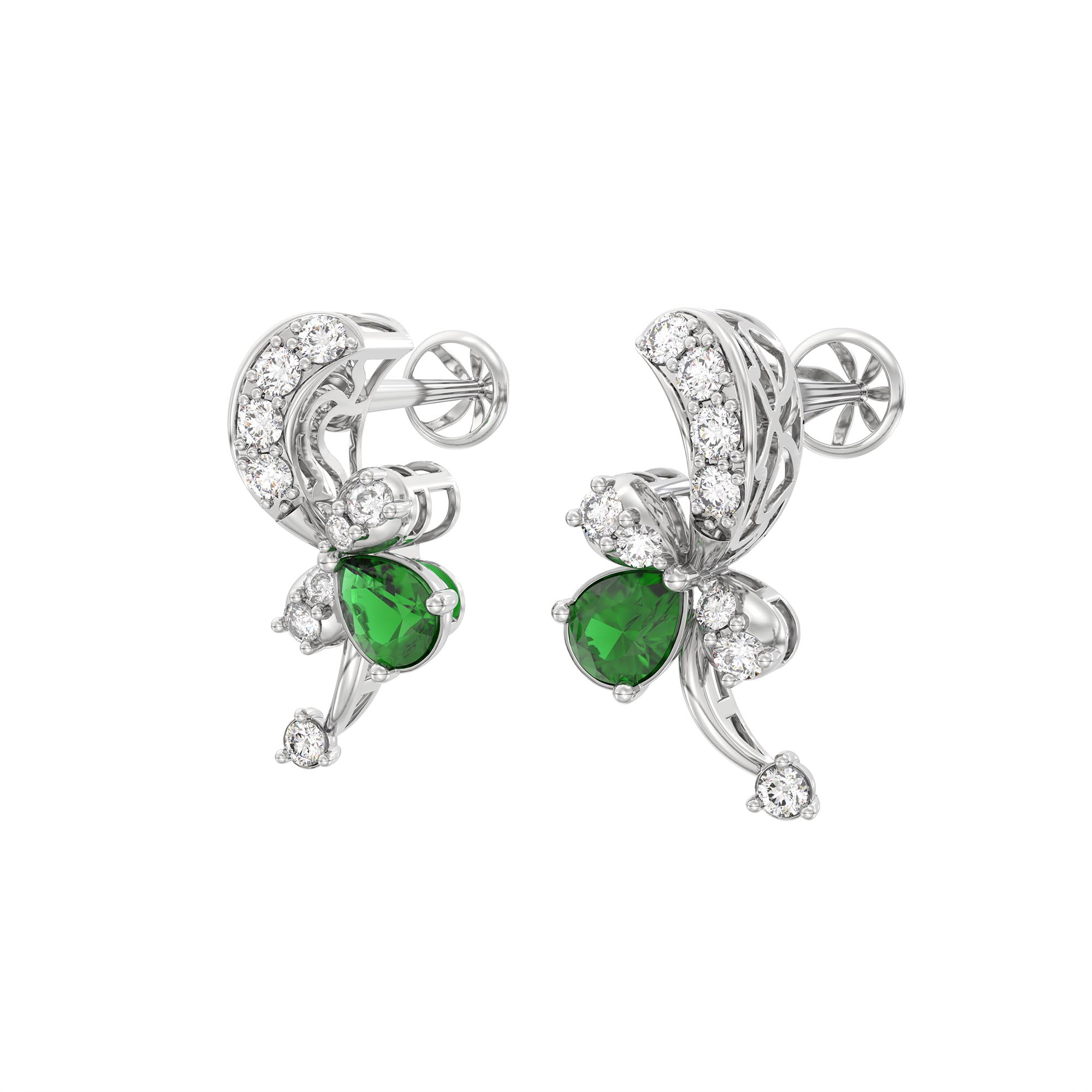 Lab-Grown Diamond and Emerald Necklace and Earring Set in 18K White Gold – 3.75 Ct Diamonds thumbnail