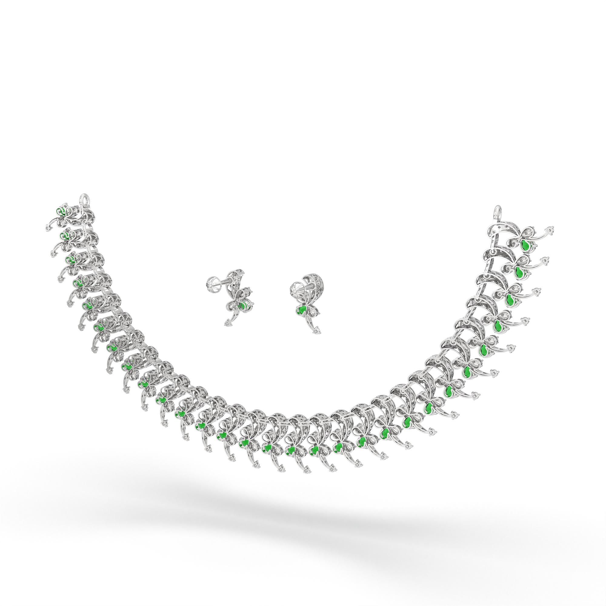 Lab-Grown Diamond and Emerald Necklace and Earring Set in 18K White Gold – 3.75 Ct Diamonds thumbnail