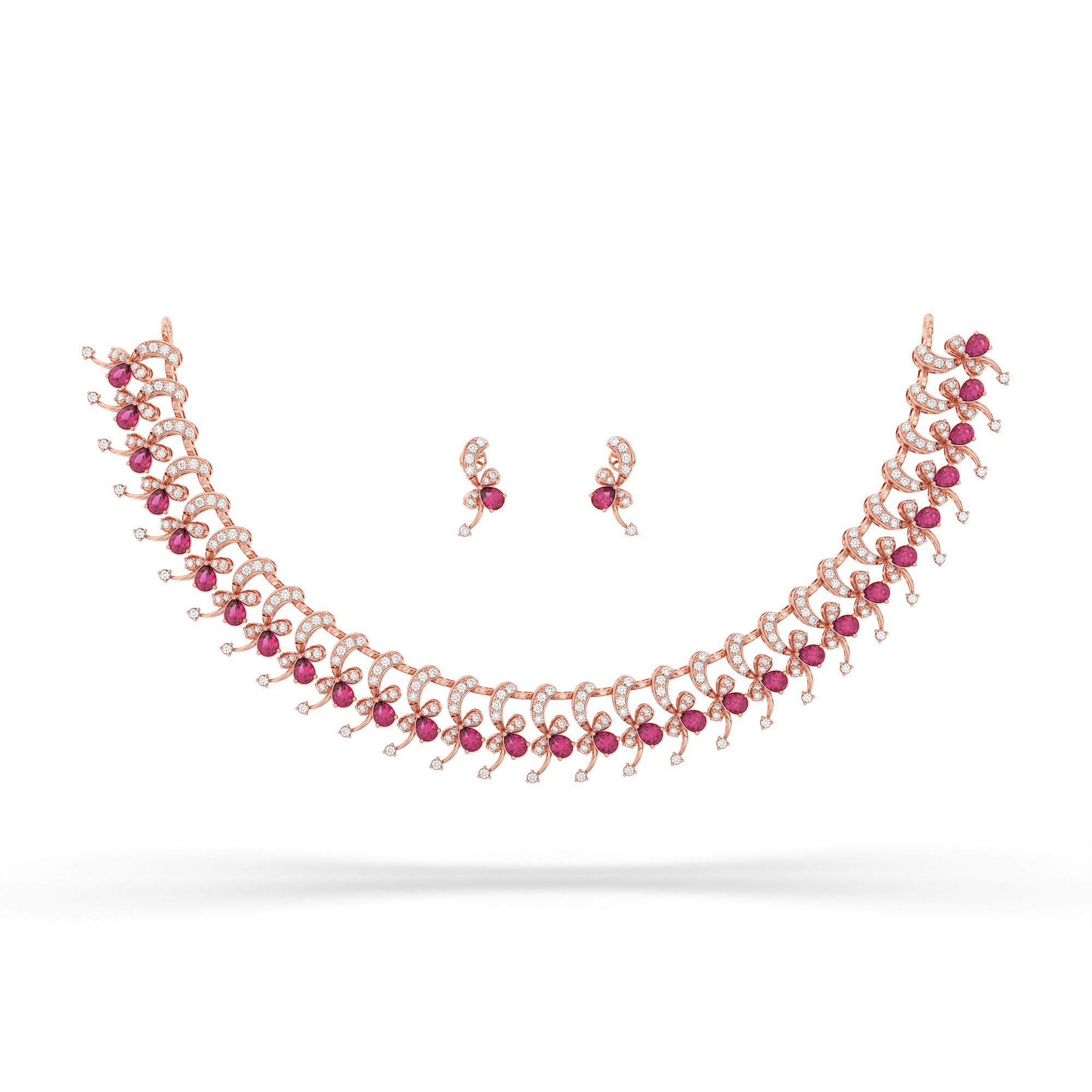 Lab-Grown Diamond and Ruby Necklace and Earring Set in 18K Rose Gold – 3.75 Ct Diamonds thumbnail