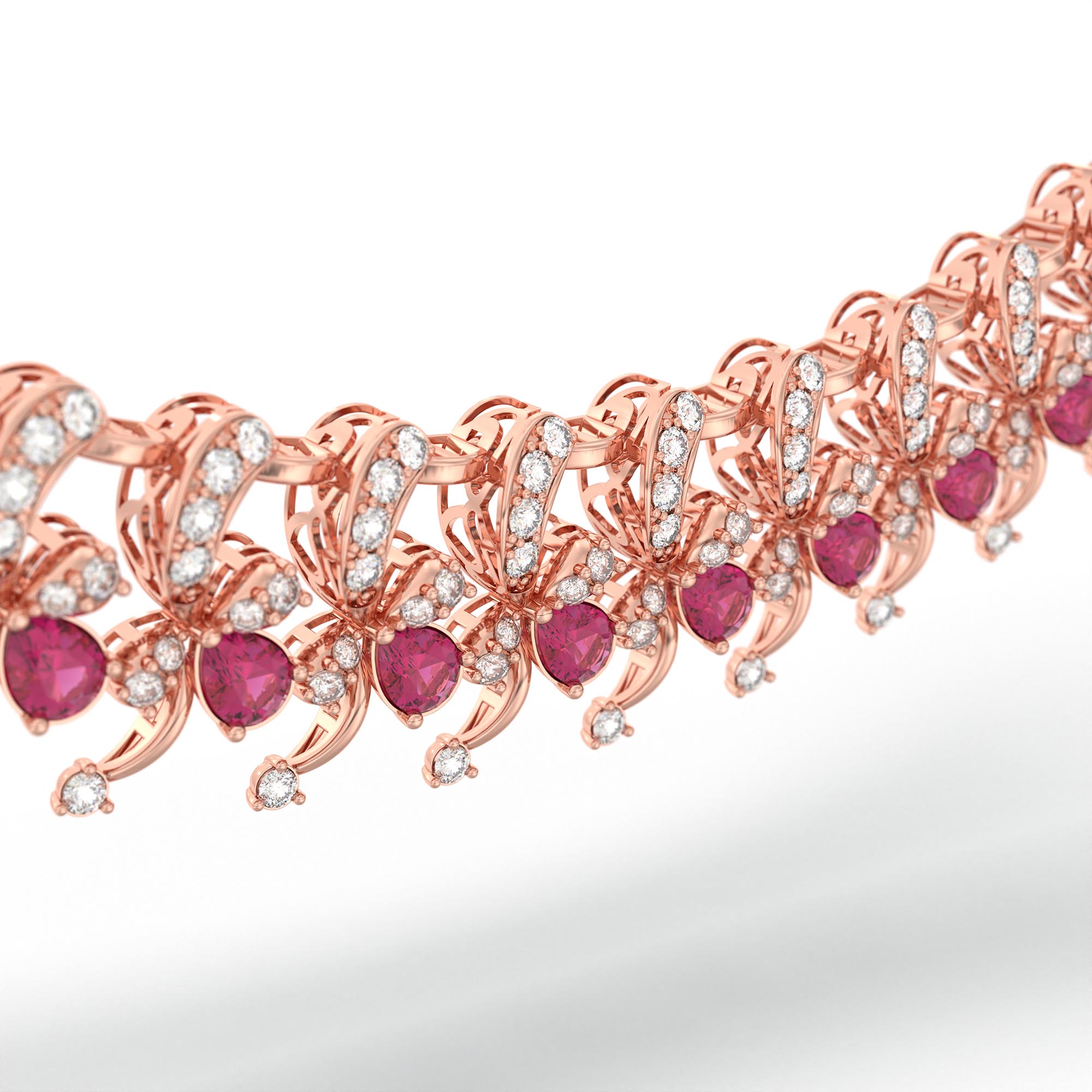 Lab-Grown Diamond and Ruby Necklace and Earring Set in 18K Rose Gold – 3.75 Ct Diamonds thumbnail
