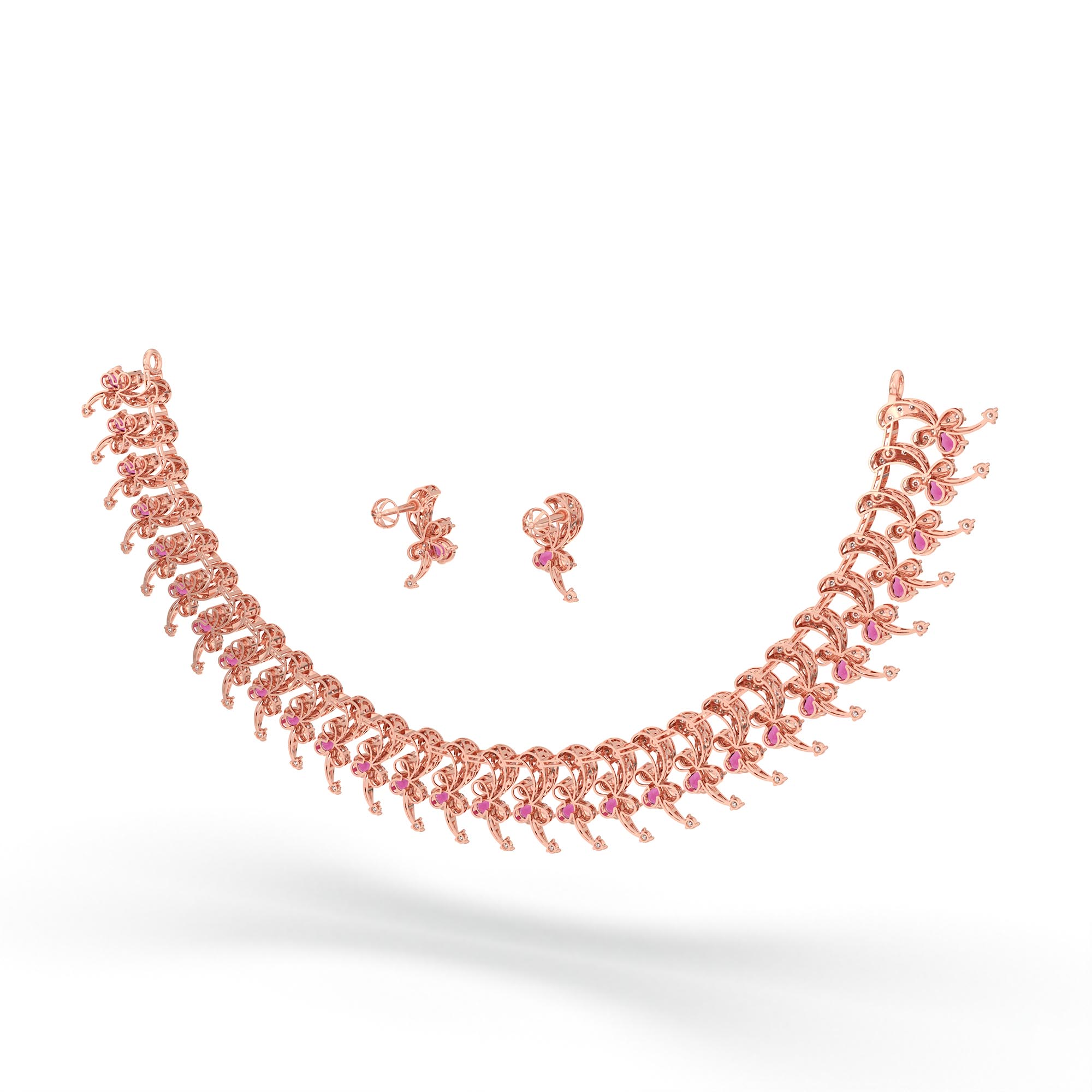 Lab-Grown Diamond and Ruby Necklace and Earring Set in 18K Rose Gold – 3.75 Ct Diamonds thumbnail