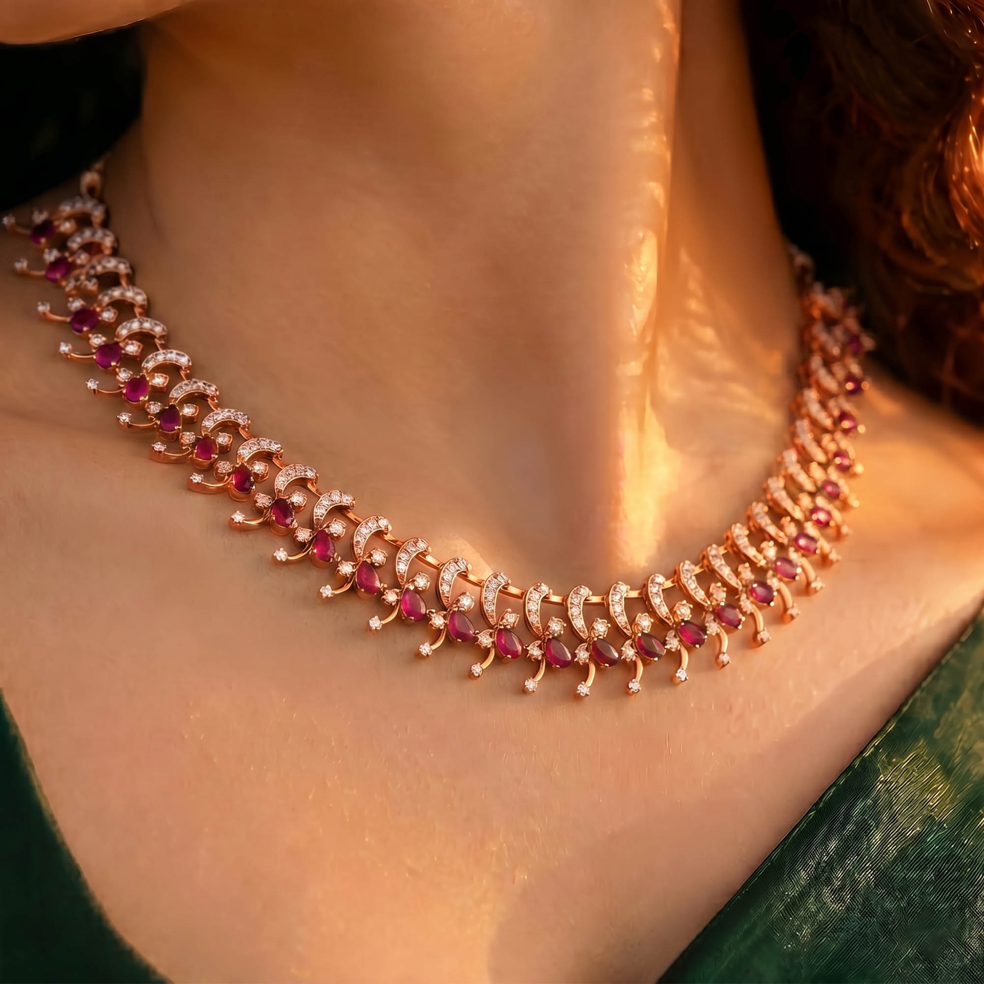 Lab-Grown Diamond and Ruby Necklace and Earring Set in 18K Rose Gold – 3.75 Ct Diamonds thumbnail