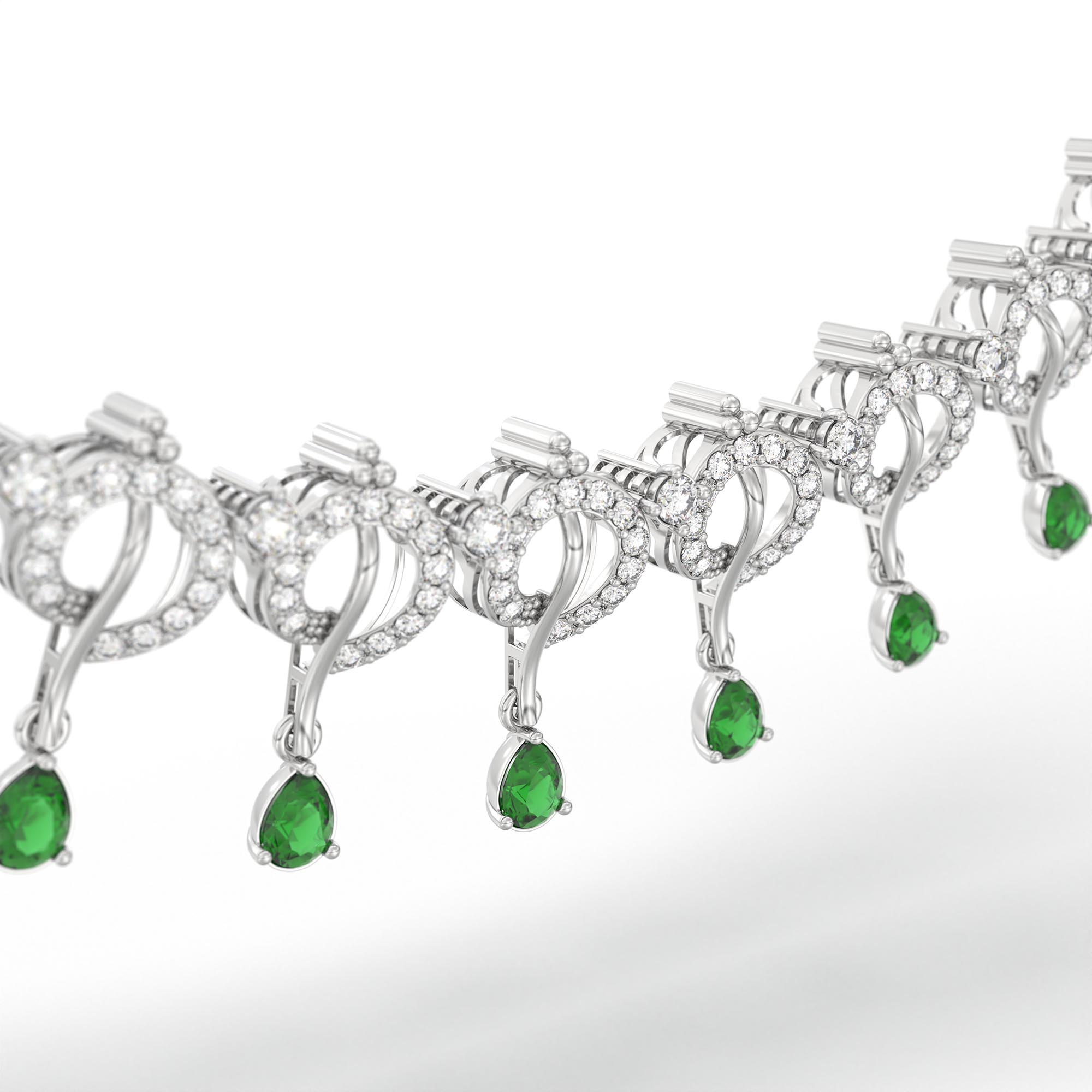 Lab-Grown Diamond and Emerald Necklace and Earring Set in 18K White Gold – 3.46 Ct Diamonds thumbnail