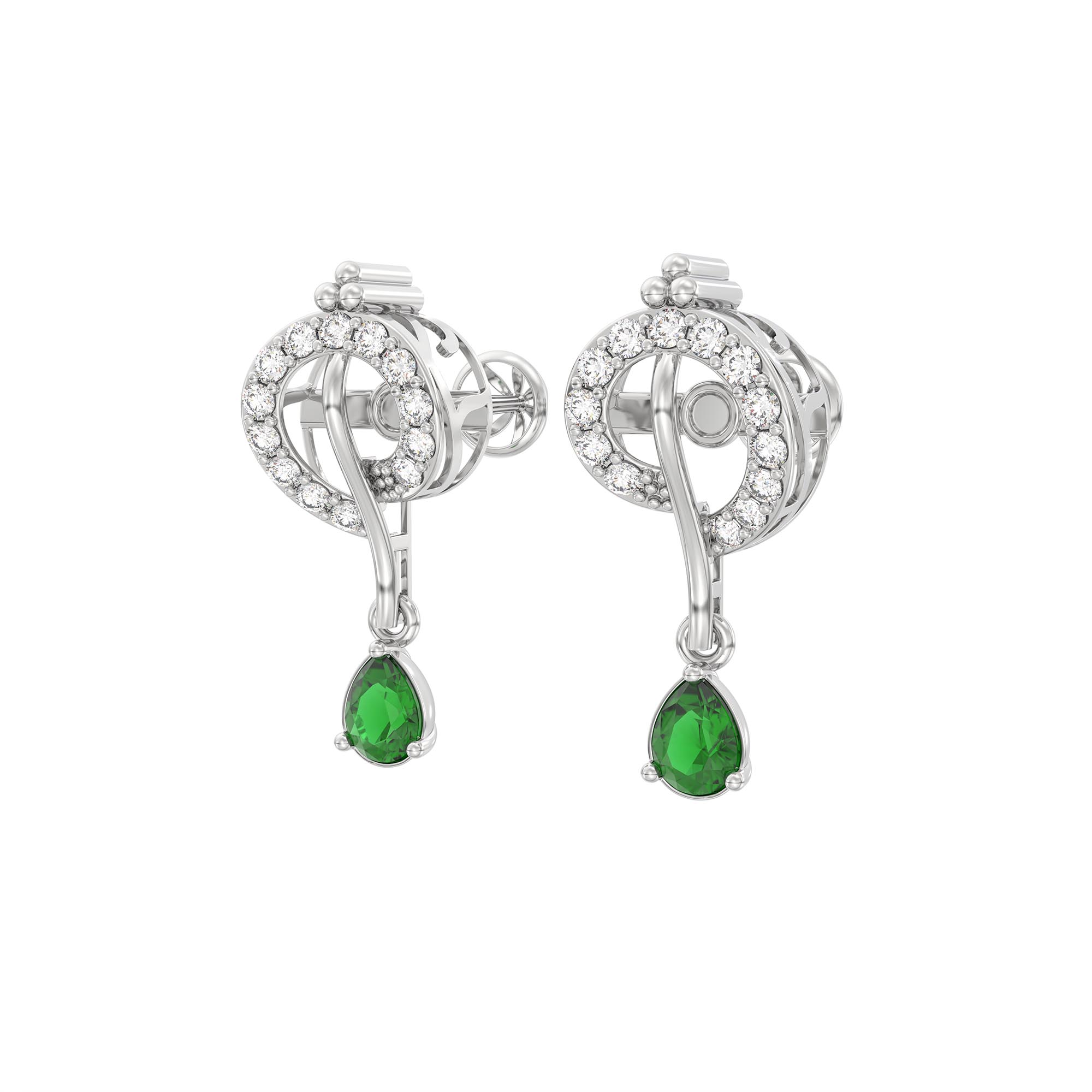 Lab-Grown Diamond and Emerald Necklace and Earring Set in 18K White Gold – 3.46 Ct Diamonds thumbnail