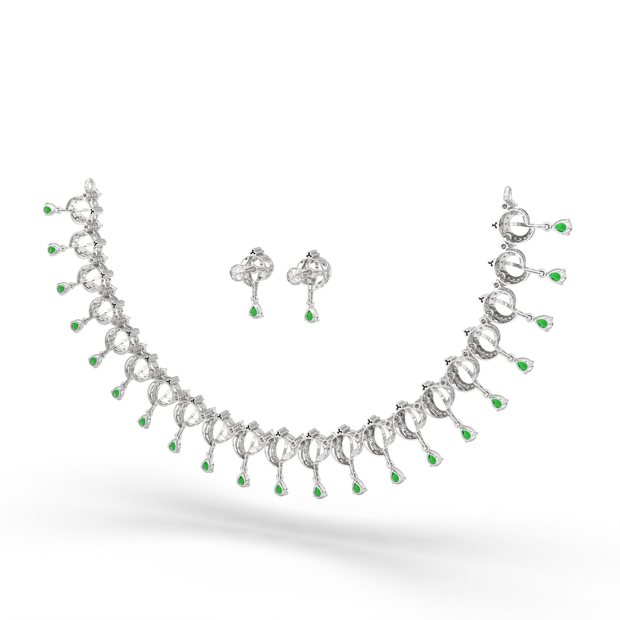 Lab-Grown Diamond and Emerald Necklace and Earring Set in 18K White Gold – 3.46 Ct Diamonds thumbnail