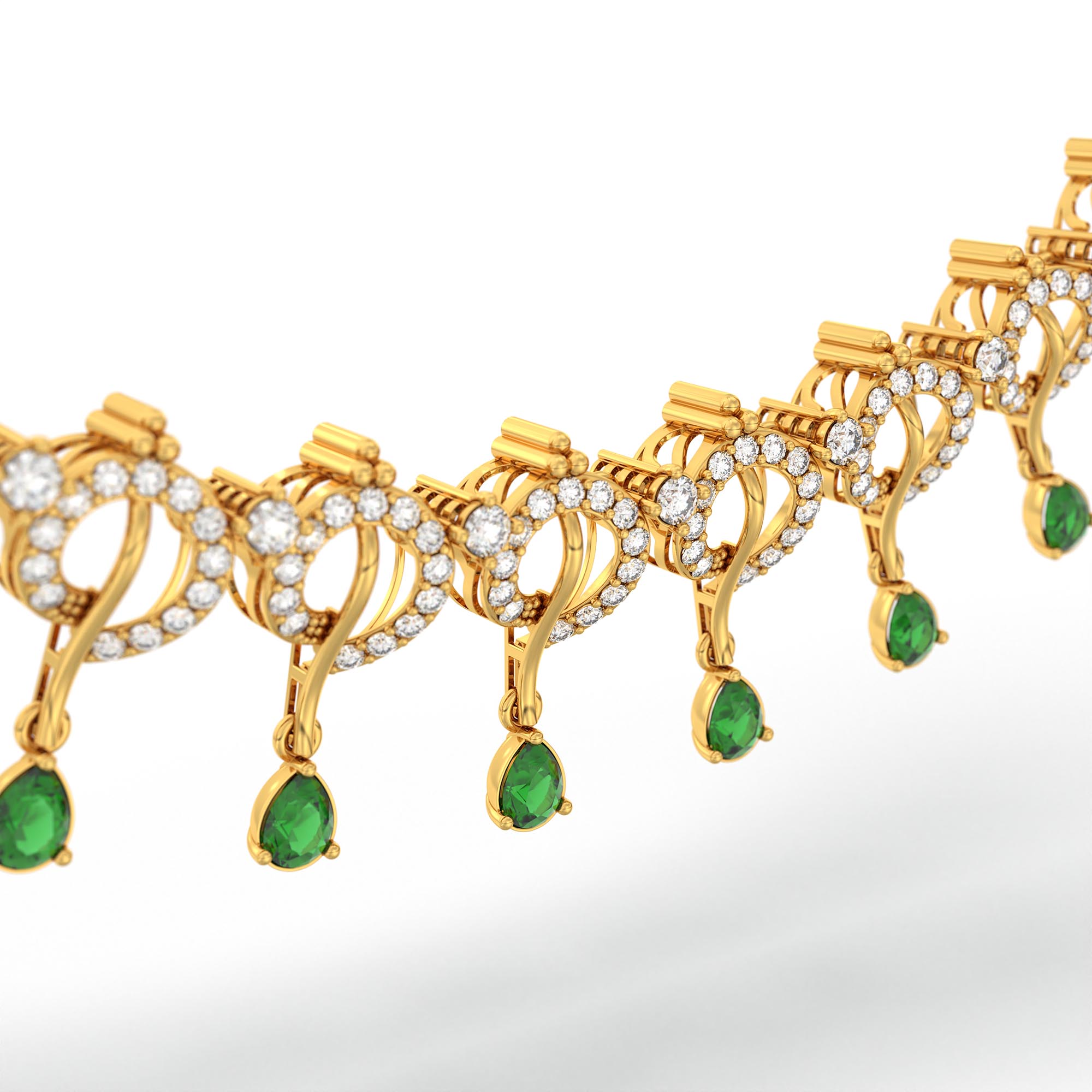 Lab-Grown Diamond and Emerald Necklace and Earring Set in 22K Yellow Gold – 3.46 Ct Diamonds thumbnail