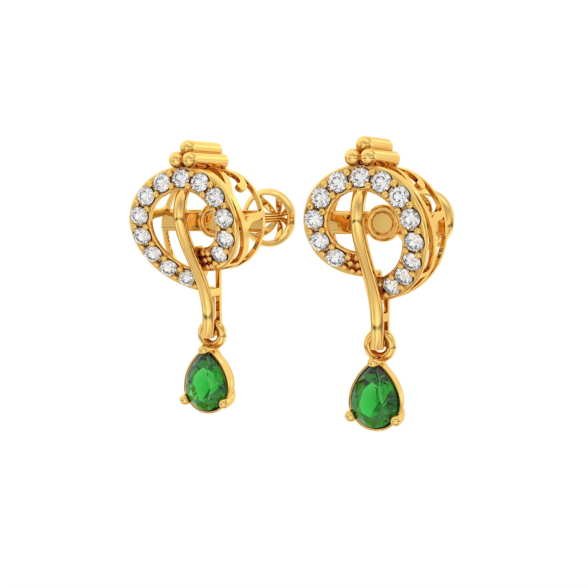 Lab-Grown Diamond and Emerald Necklace and Earring Set in 22K Yellow Gold – 3.46 Ct Diamonds thumbnail