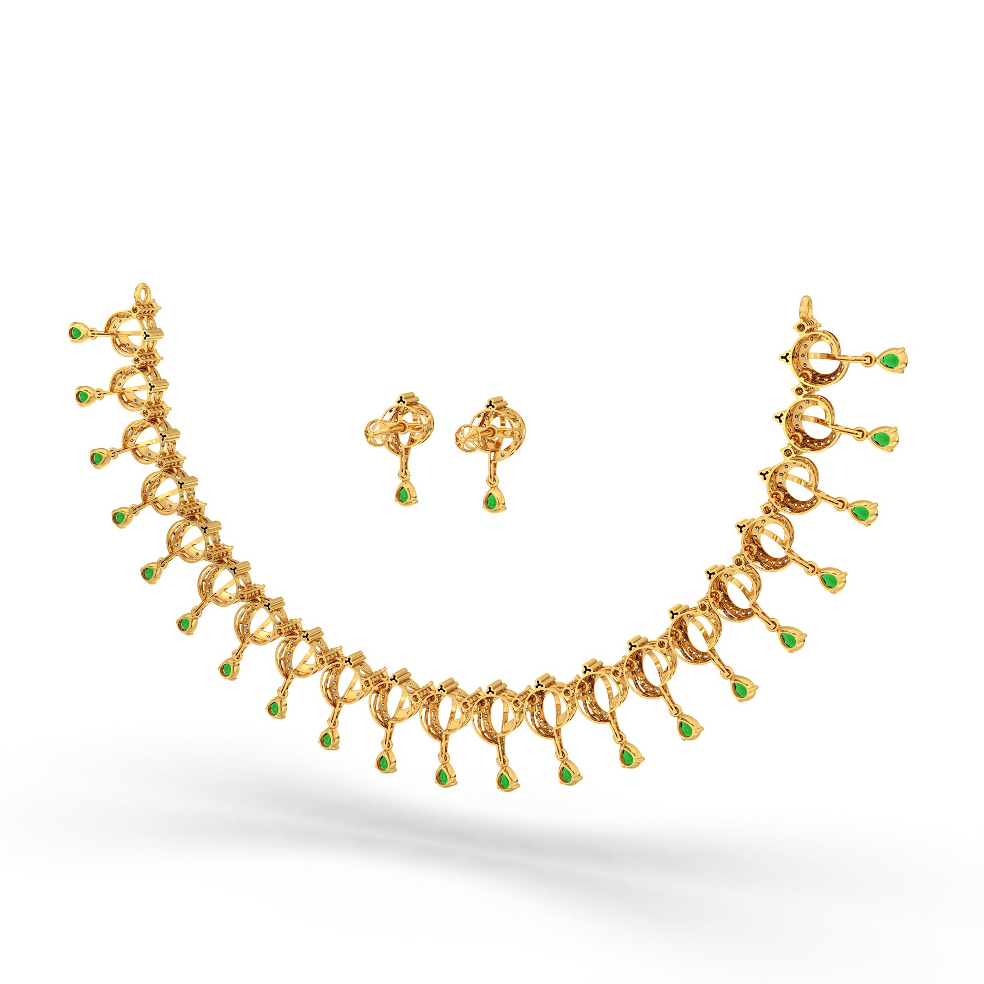 Lab-Grown Diamond and Emerald Necklace and Earring Set in 22K Yellow Gold – 3.46 Ct Diamonds thumbnail