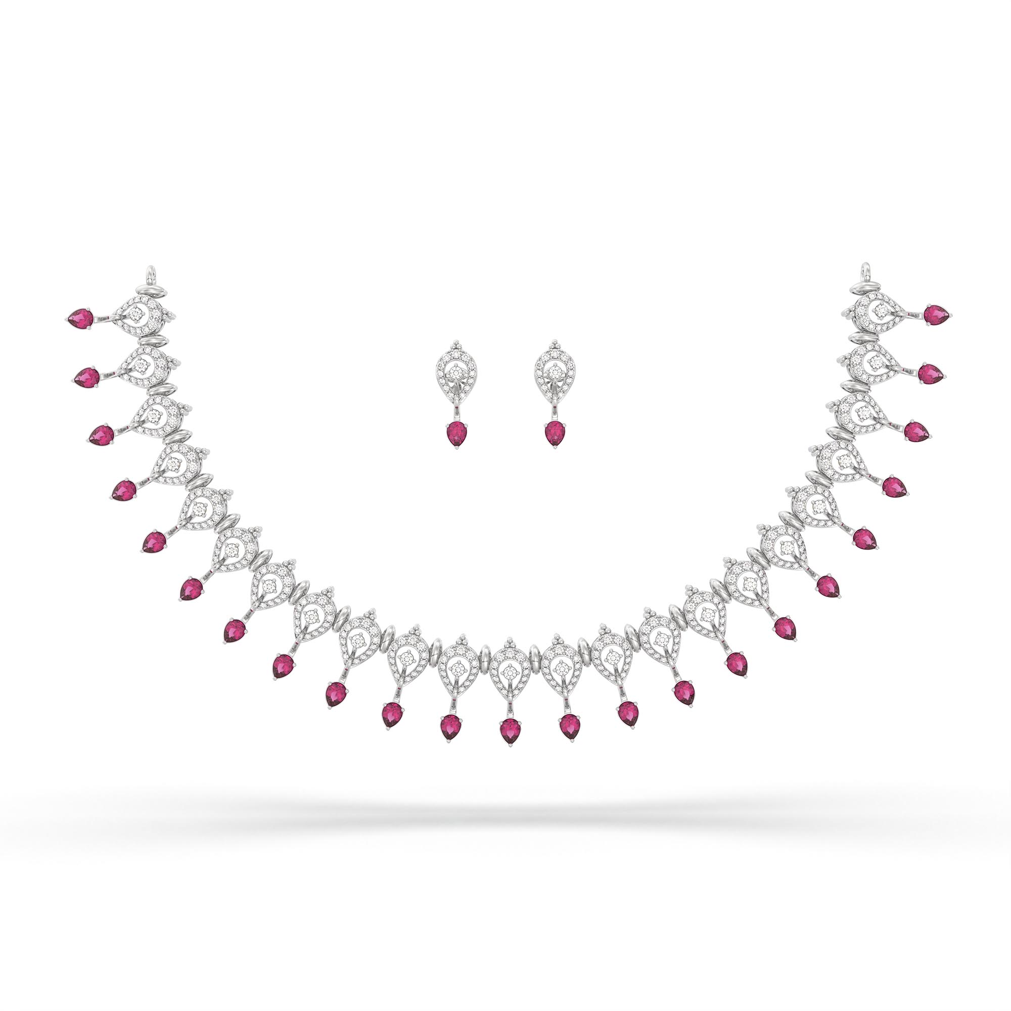 Lab-Grown Diamond and Ruby Necklace and Earring Set in 18K White Gold – 4.15 Ct Diamonds thumbnail
