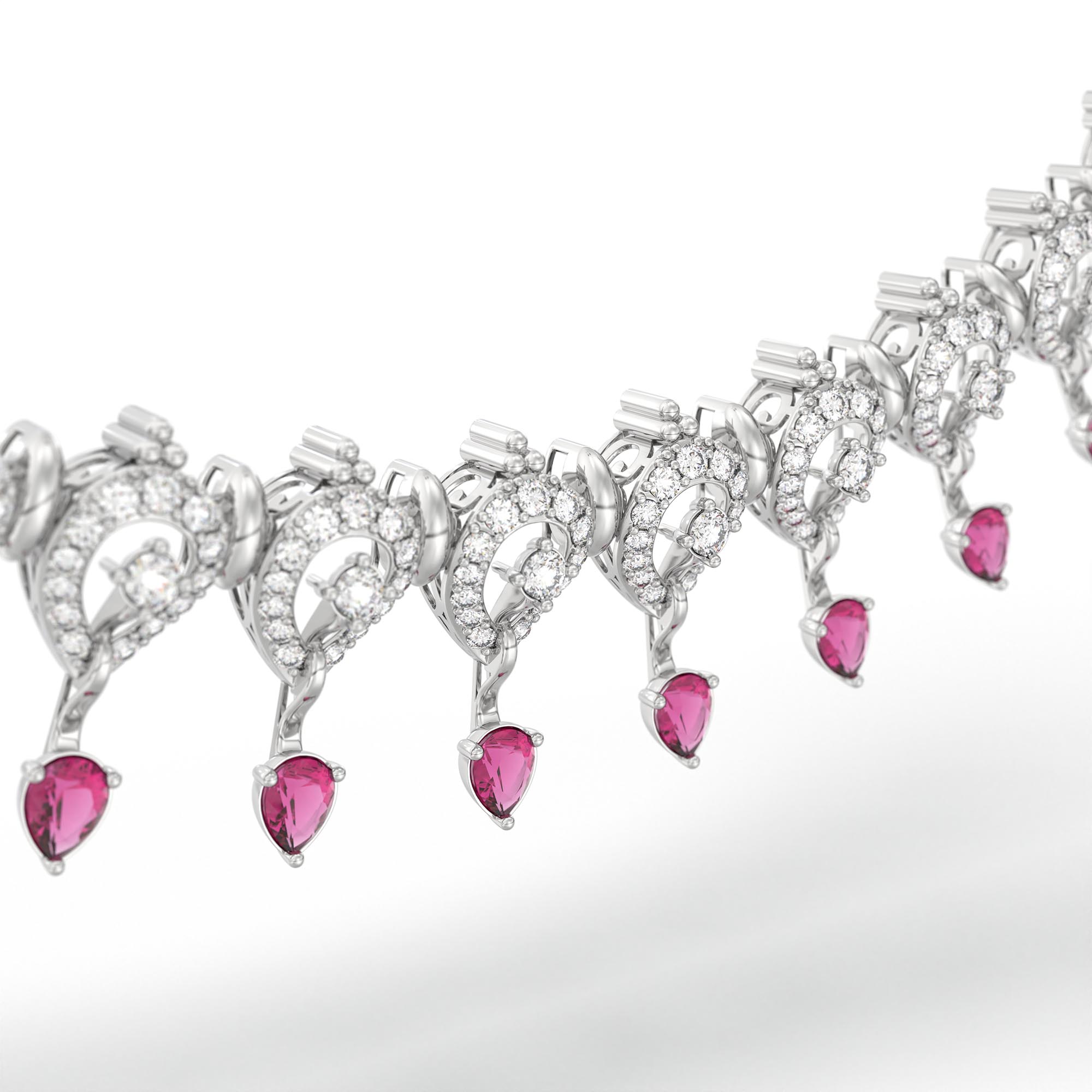 Lab-Grown Diamond and Ruby Necklace and Earring Set in 18K White Gold – 4.15 Ct Diamonds thumbnail