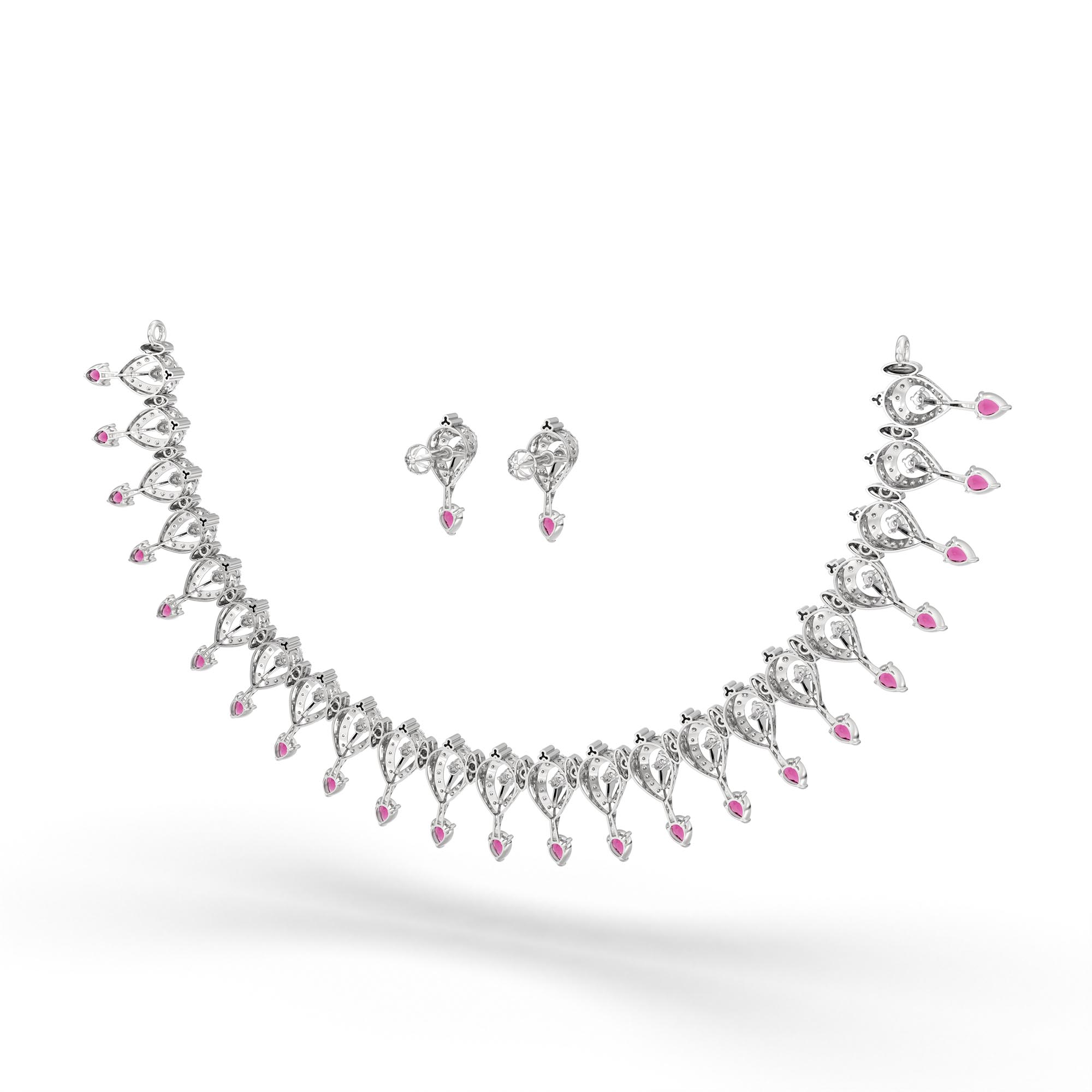 Lab-Grown Diamond and Ruby Necklace and Earring Set in 18K White Gold – 4.15 Ct Diamonds thumbnail