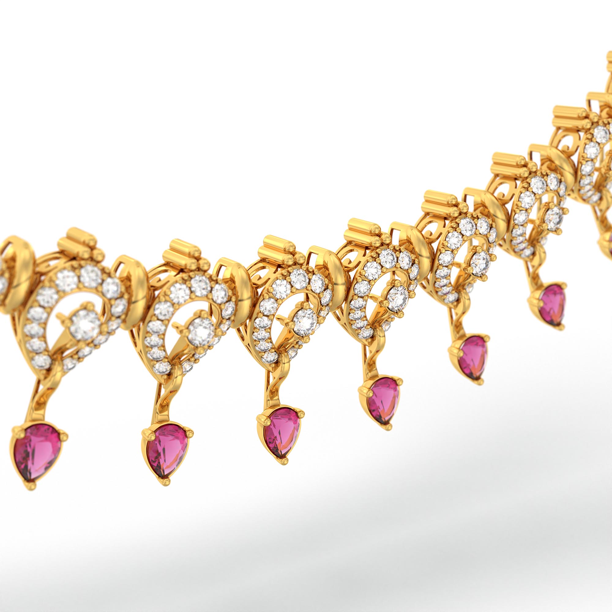 Lab-Grown Diamond and Ruby Necklace and Earring Set in 22K Yellow Gold – 4.15 Ct Diamonds thumbnail