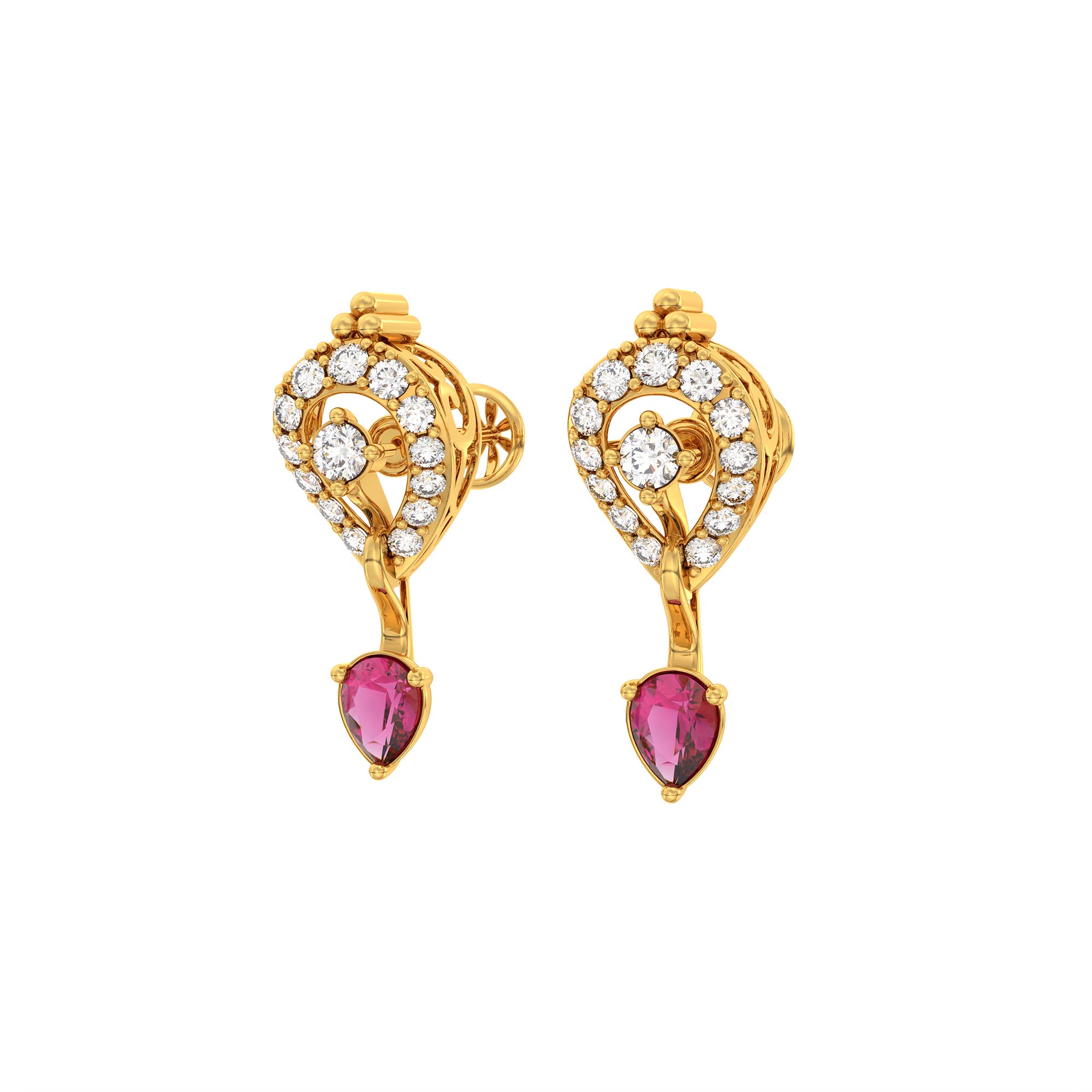 Lab-Grown Diamond and Ruby Necklace and Earring Set in 22K Yellow Gold – 4.15 Ct Diamonds thumbnail