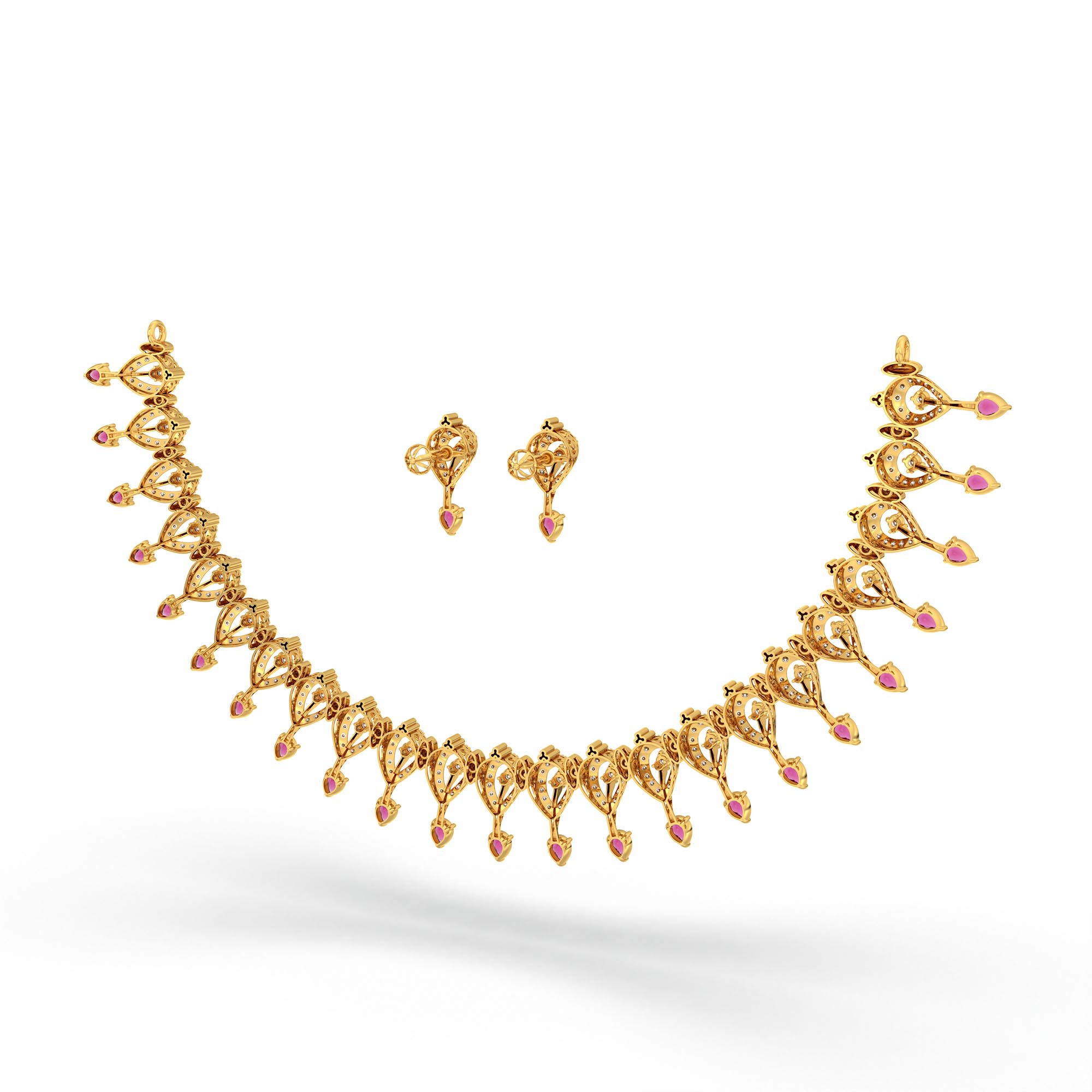 Lab-Grown Diamond and Ruby Necklace and Earring Set in 22K Yellow Gold – 4.15 Ct Diamonds thumbnail