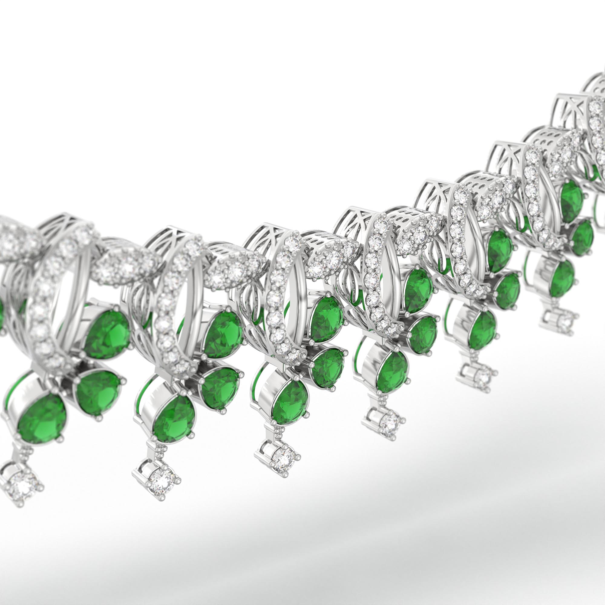 Lab-Grown Diamond and Emerald Necklace and Earring Set in 18K White Gold – 3.15 Ct Diamonds thumbnail