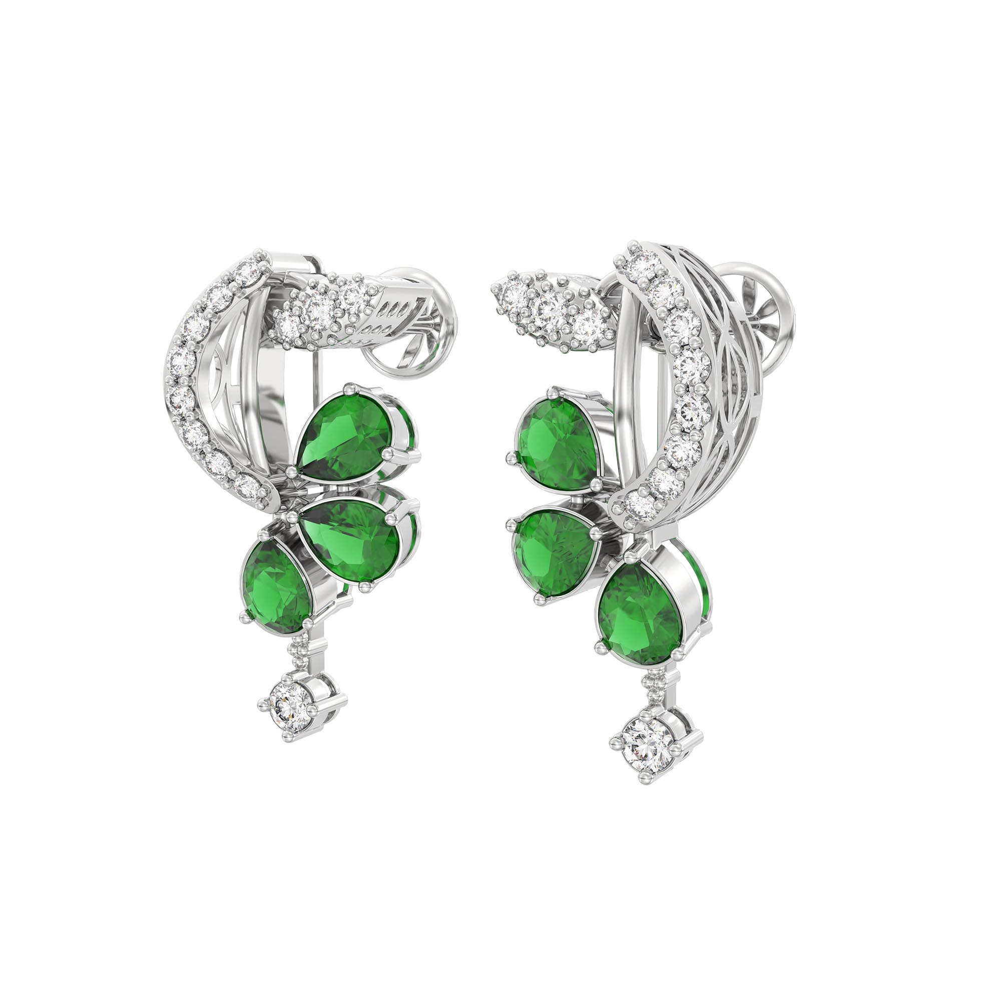 Lab-Grown Diamond and Emerald Necklace and Earring Set in 18K White Gold – 3.15 Ct Diamonds thumbnail