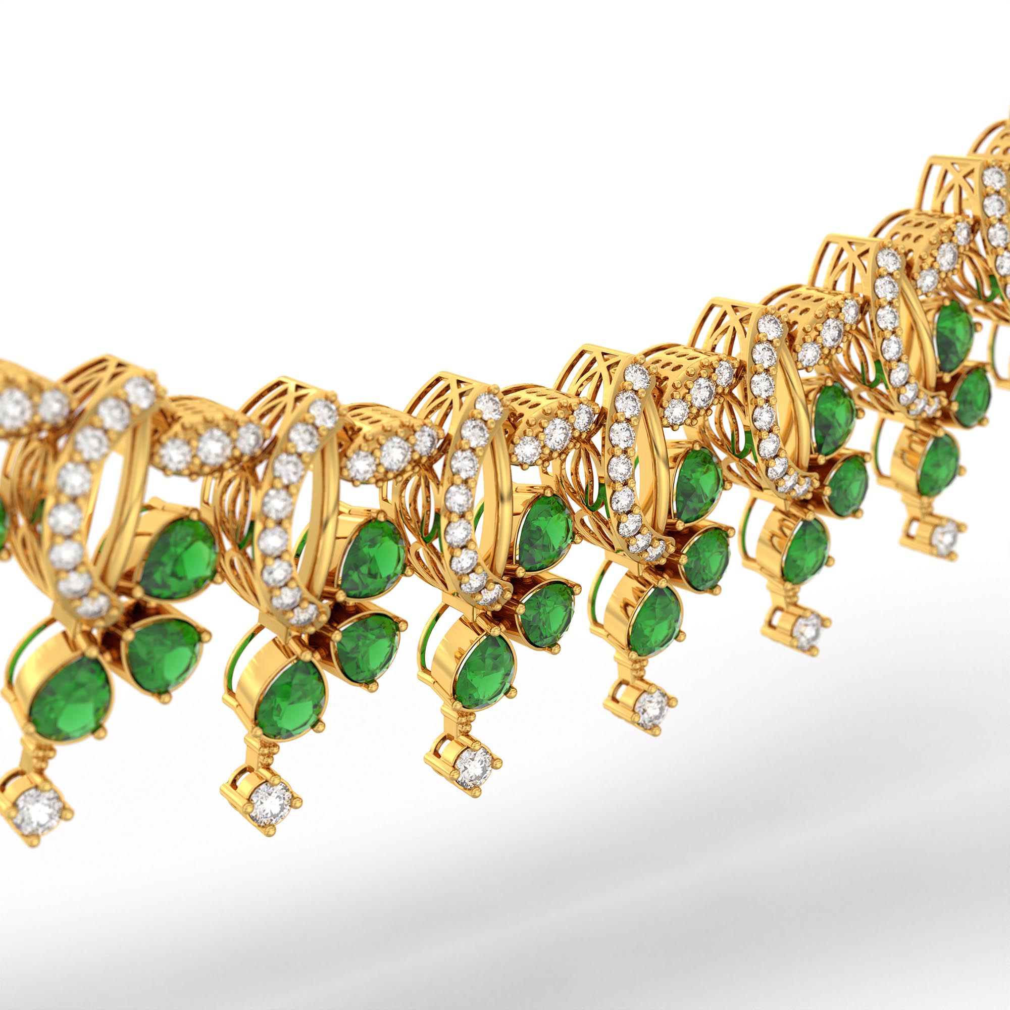 Lab-Grown Diamond and Emerald Necklace and Earring Set in 22K Yellow Gold – 3.15 Ct Diamonds thumbnail