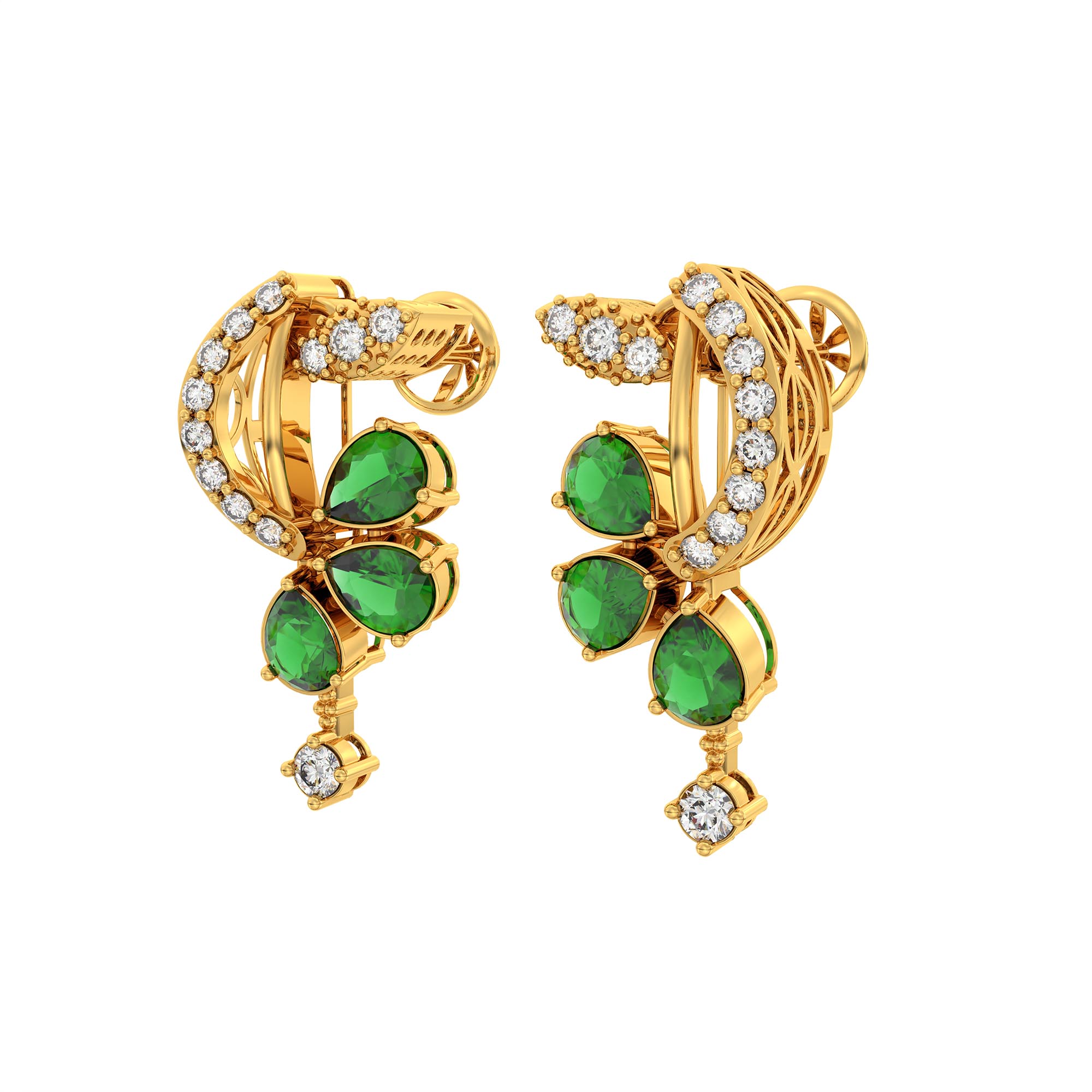 Lab-Grown Diamond and Emerald Necklace and Earring Set in 22K Yellow Gold – 3.15 Ct Diamonds thumbnail