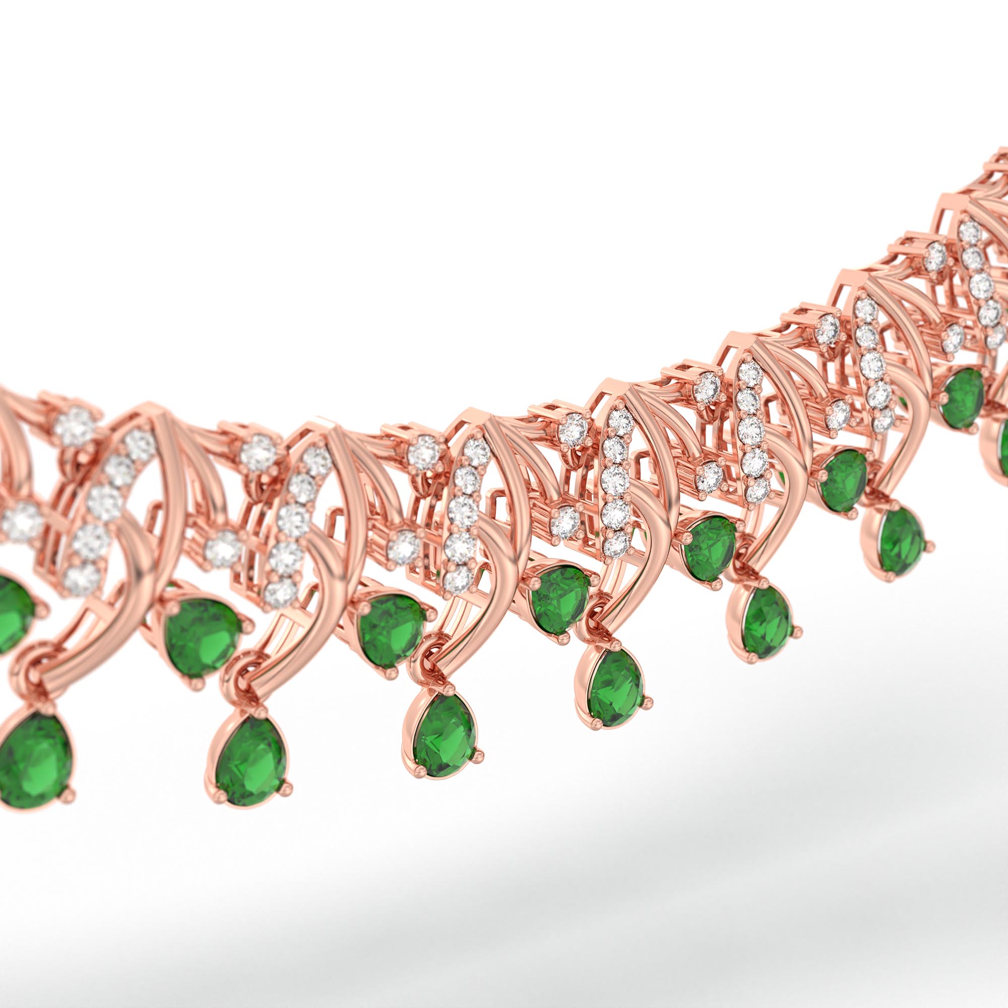 Lab-Grown Diamond and Emerald Necklace and Earring Set in 18K Rose Gold – 2.31 Ct Diamonds thumbnail