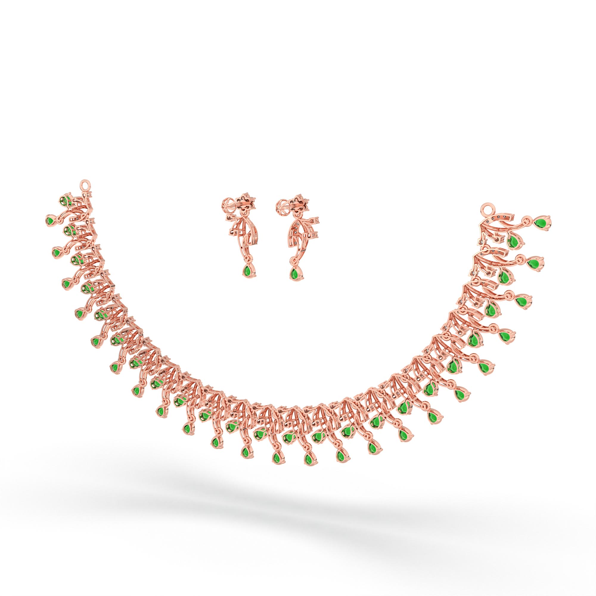 Lab-Grown Diamond and Emerald Necklace and Earring Set in 18K Rose Gold – 2.31 Ct Diamonds thumbnail