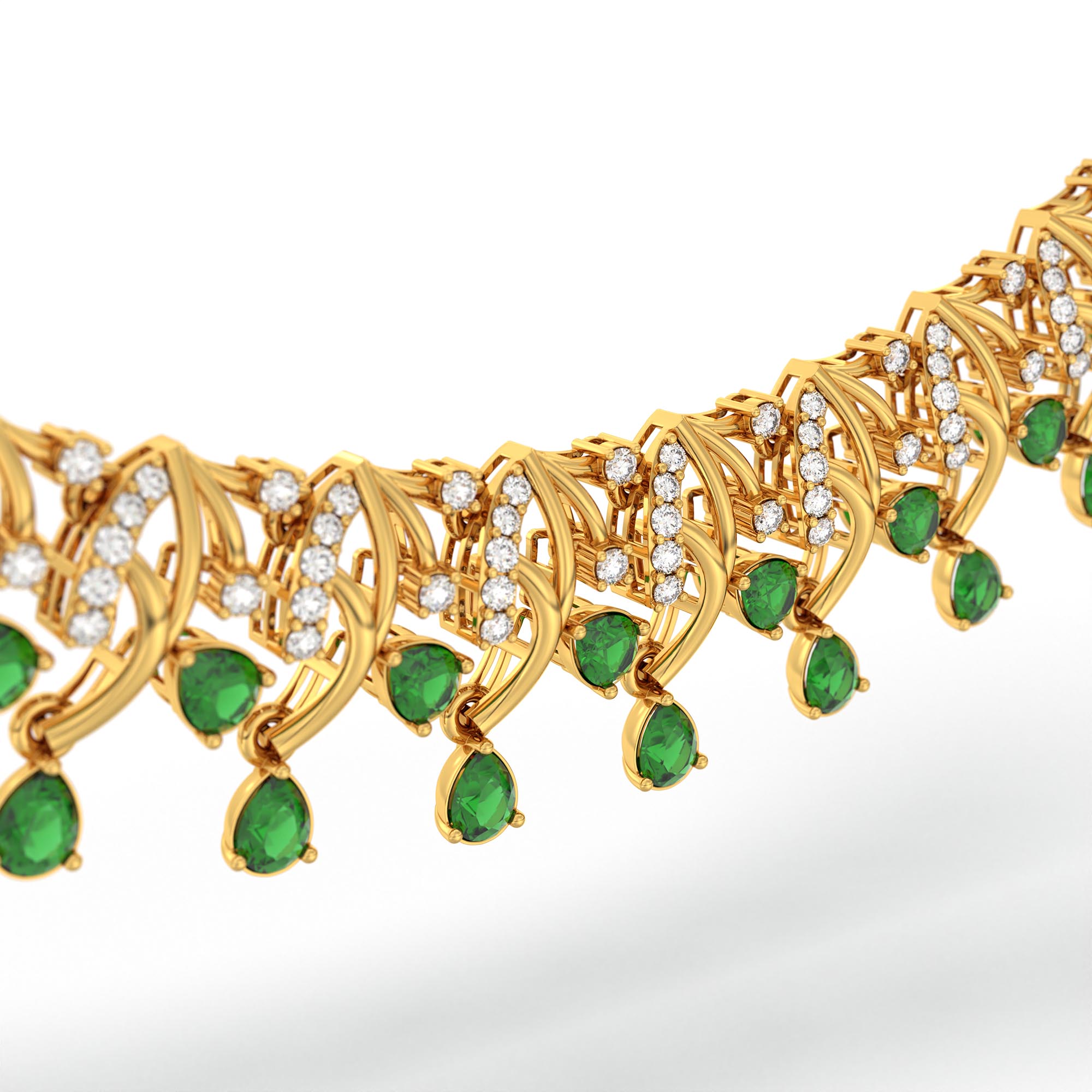 Lab-Grown Diamond and Emerald Necklace and Earring Set in 22K Yellow Gold – 2.31 Ct Diamonds thumbnail