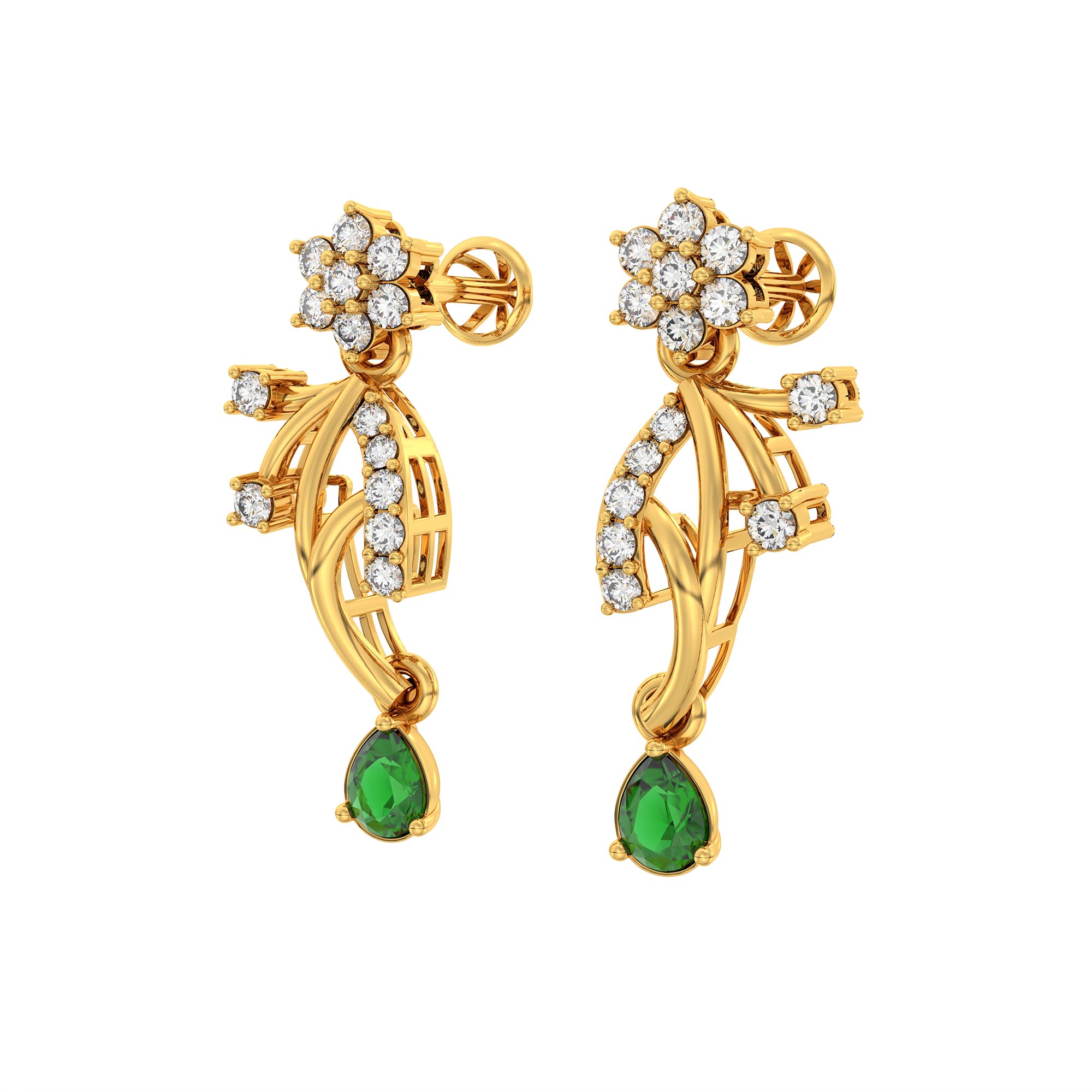 Lab-Grown Diamond and Emerald Necklace and Earring Set in 22K Yellow Gold – 2.31 Ct Diamonds thumbnail