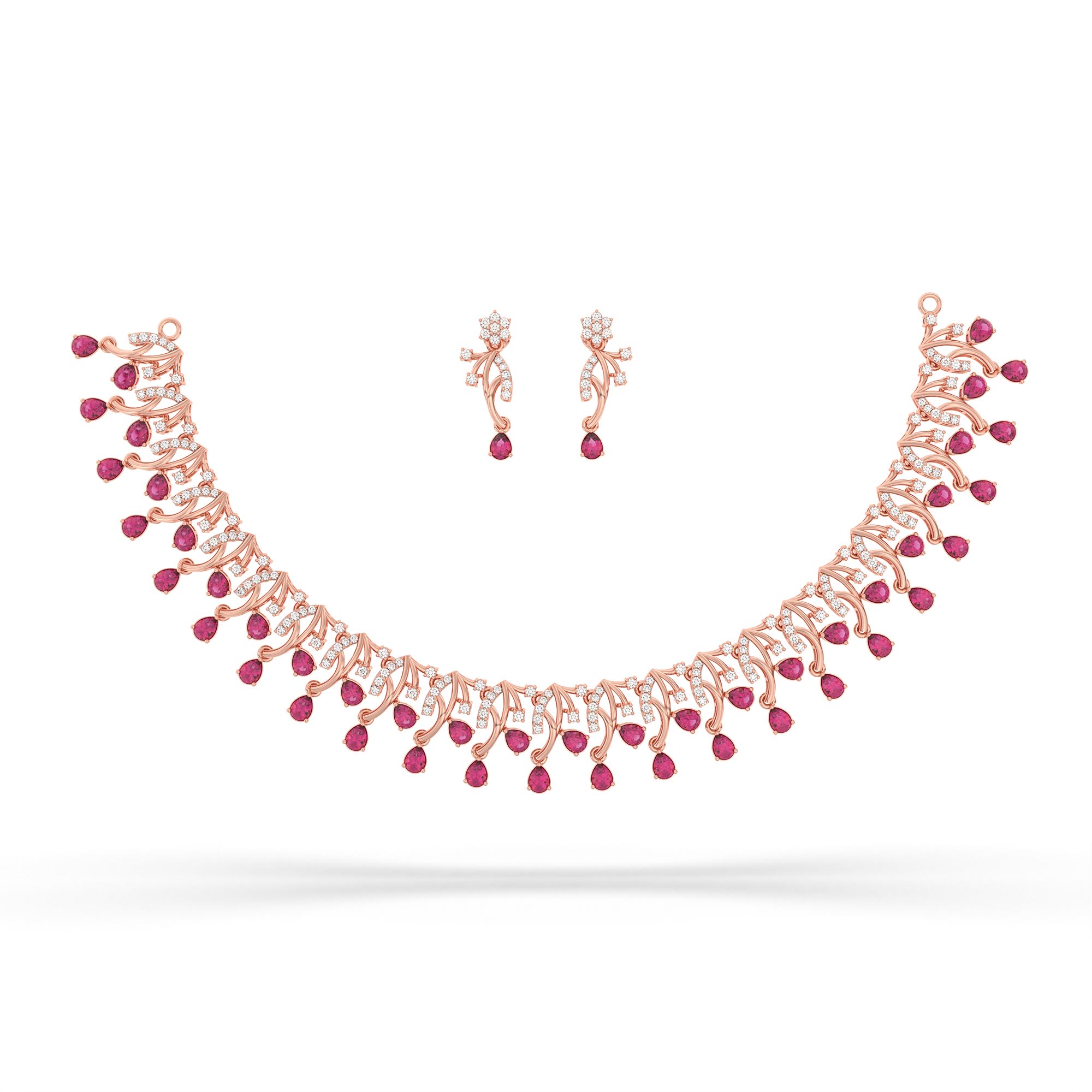 Lab-Grown Diamond and Ruby Necklace and Earring Set in 18K Rose Gold – 2.31 Ct Diamonds thumbnail