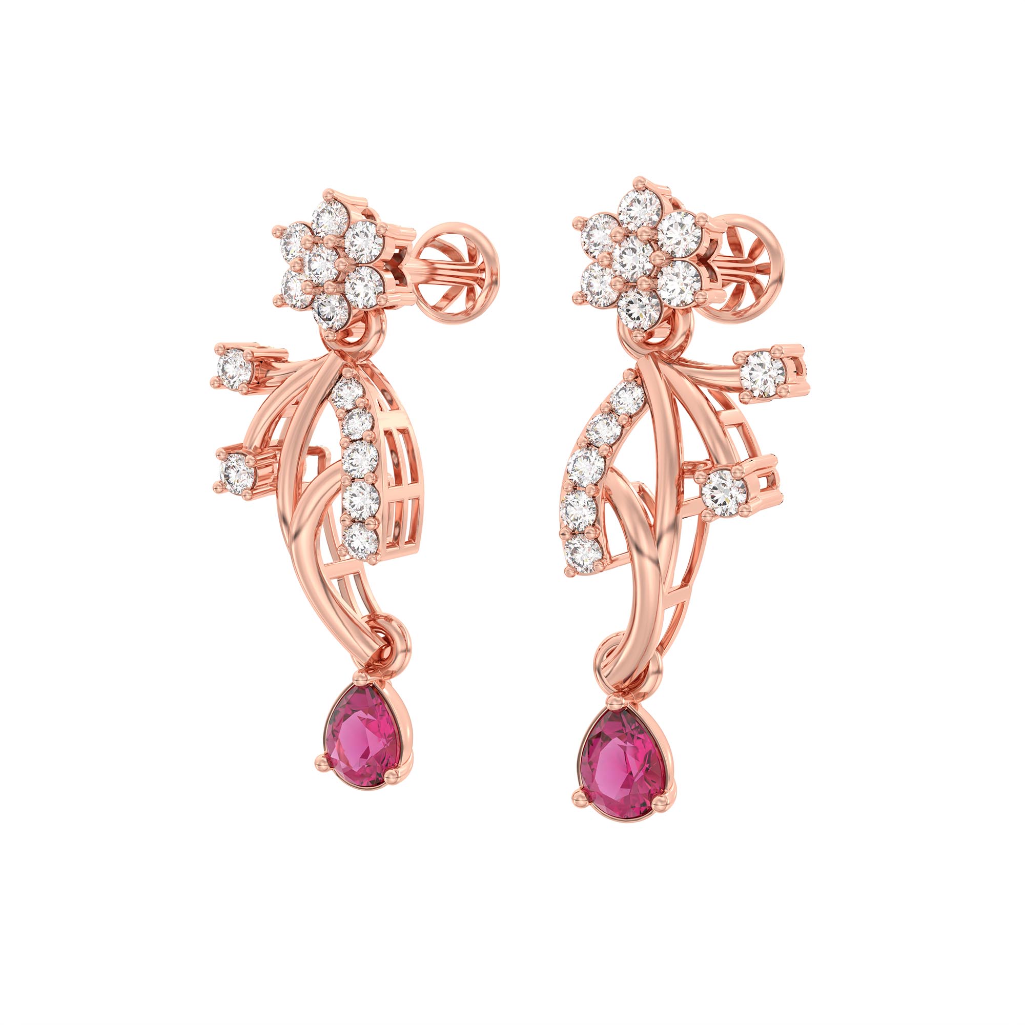 Lab-Grown Diamond and Ruby Necklace and Earring Set in 18K Rose Gold – 2.31 Ct Diamonds thumbnail