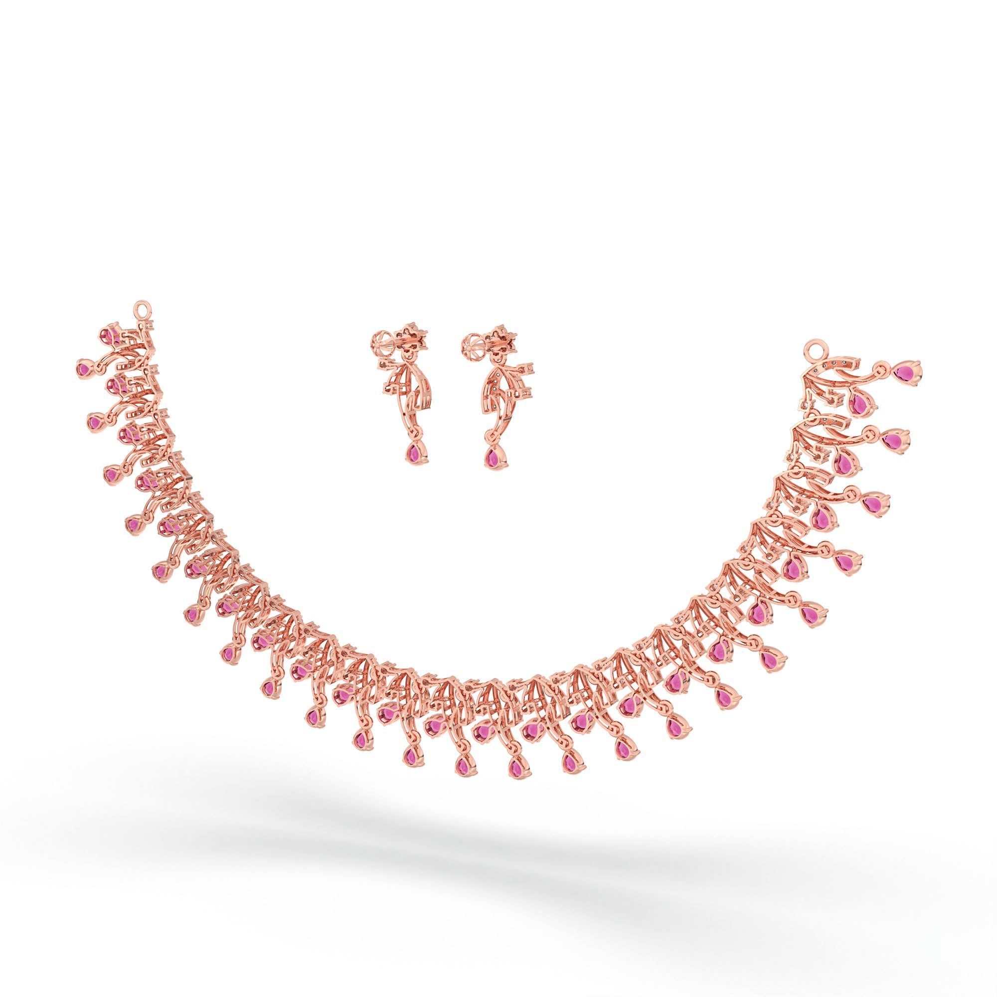Lab-Grown Diamond and Ruby Necklace and Earring Set in 18K Rose Gold – 2.31 Ct Diamonds thumbnail