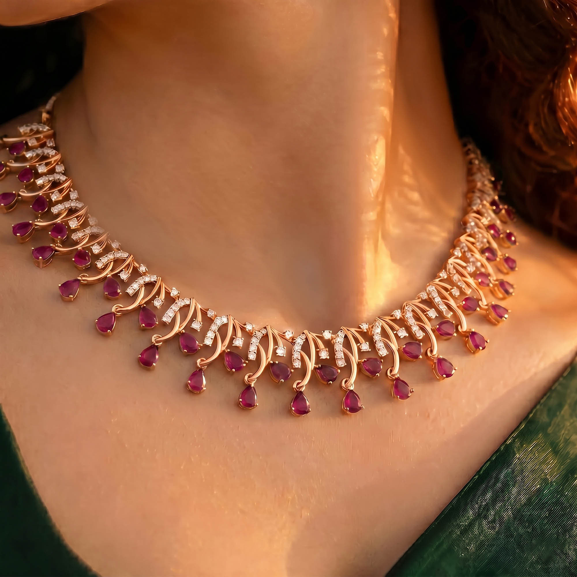 Lab-Grown Diamond and Ruby Necklace and Earring Set in 18K Rose Gold – 2.31 Ct Diamonds thumbnail