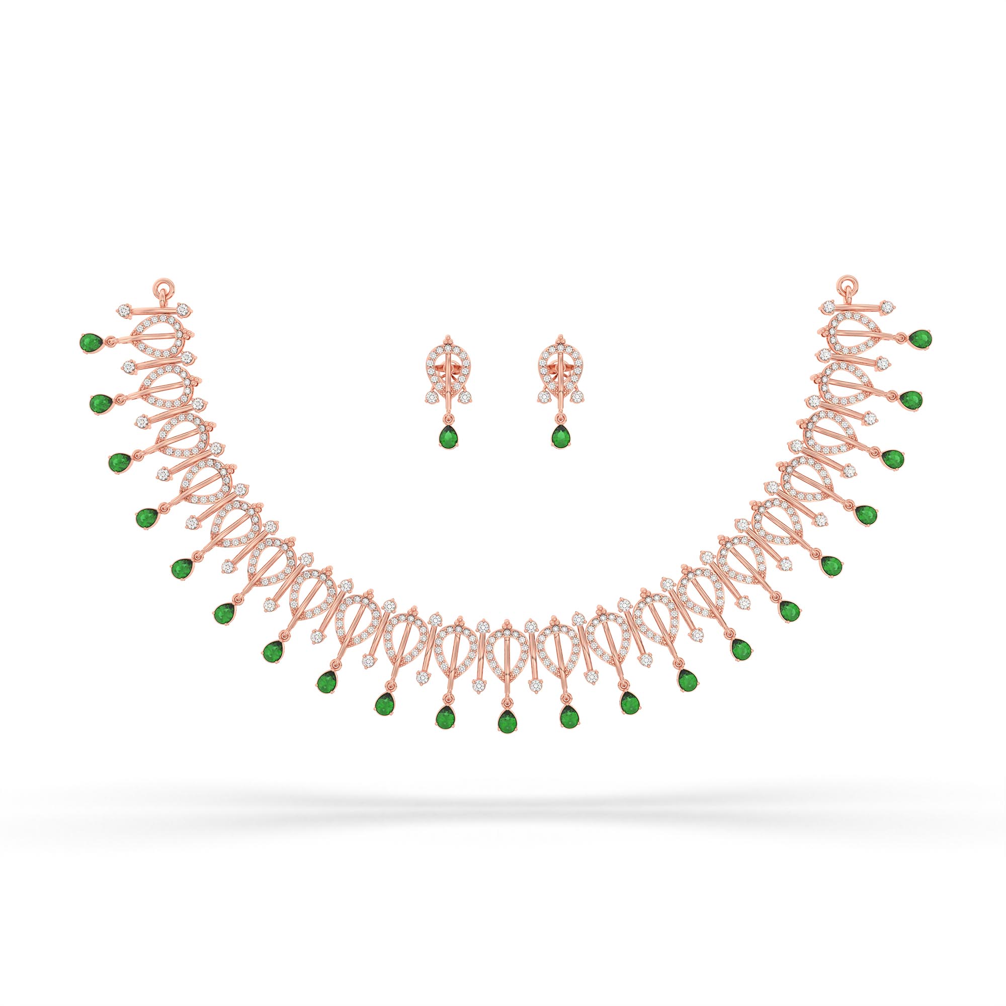 Lab-Grown Diamond and Emerald Necklace and Earring Set in 18K Rose Gold – 4.67 Ct Diamonds thumbnail
