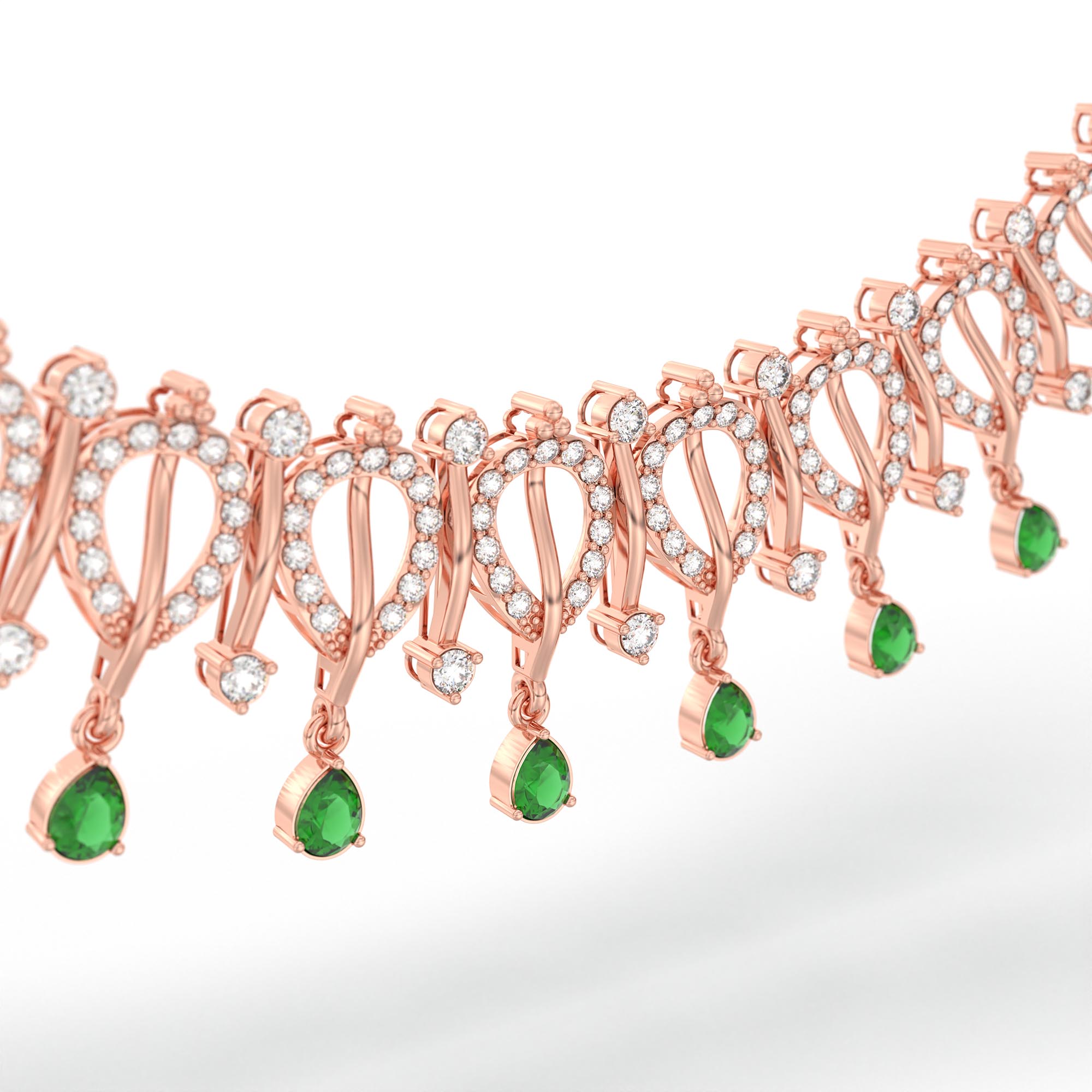 Lab-Grown Diamond and Emerald Necklace and Earring Set in 18K Rose Gold – 4.67 Ct Diamonds thumbnail