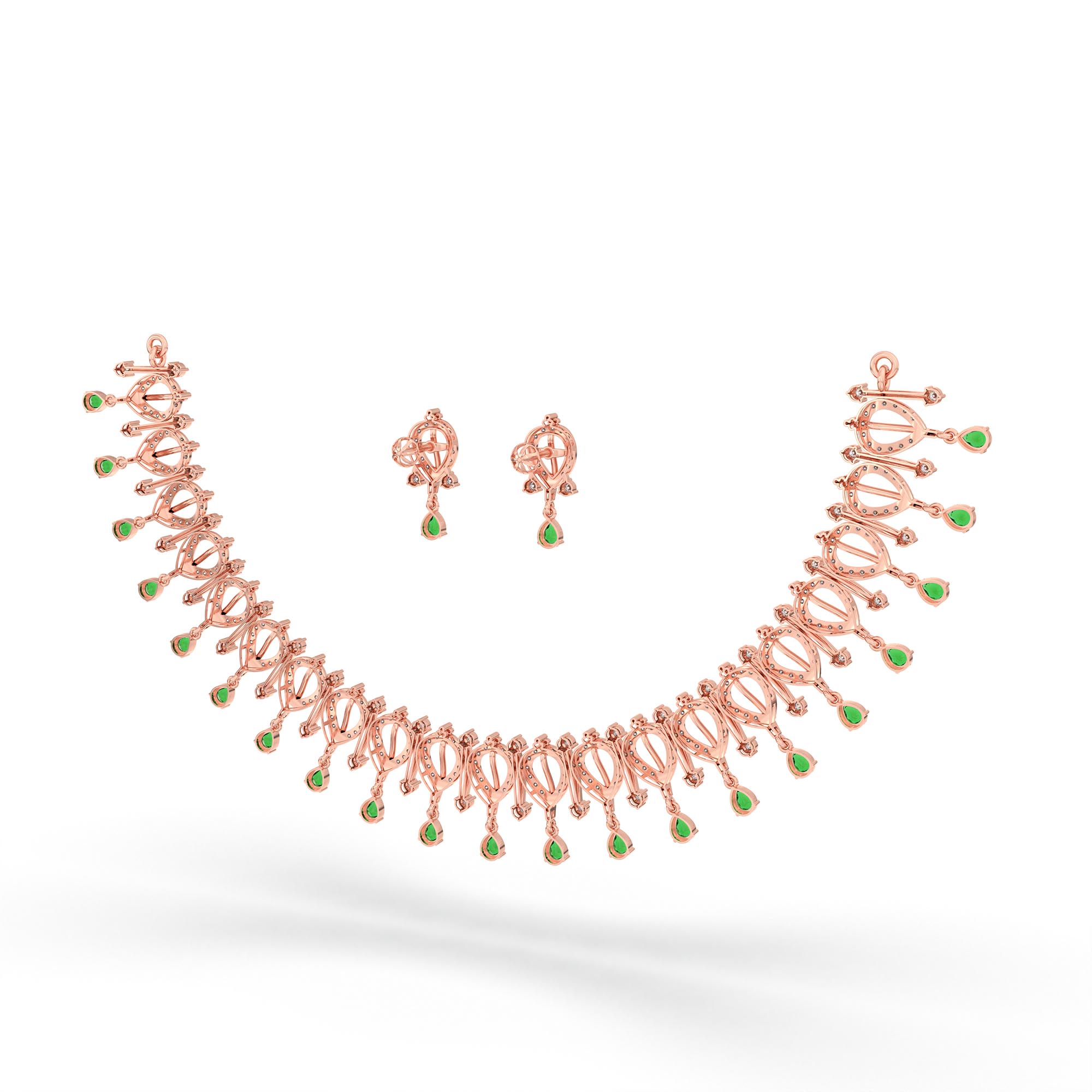Lab-Grown Diamond and Emerald Necklace and Earring Set in 18K Rose Gold – 4.67 Ct Diamonds thumbnail