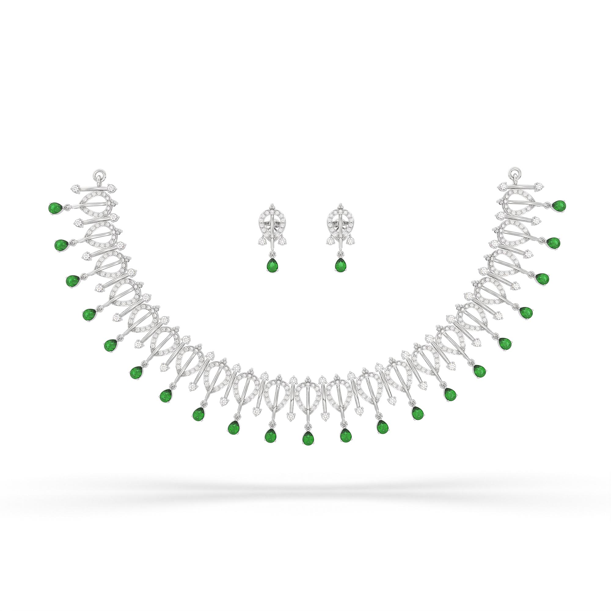 Lab-Grown Diamond and Emerald Necklace and Earring Set in 18K White Gold – 4.67 Ct Diamonds thumbnail