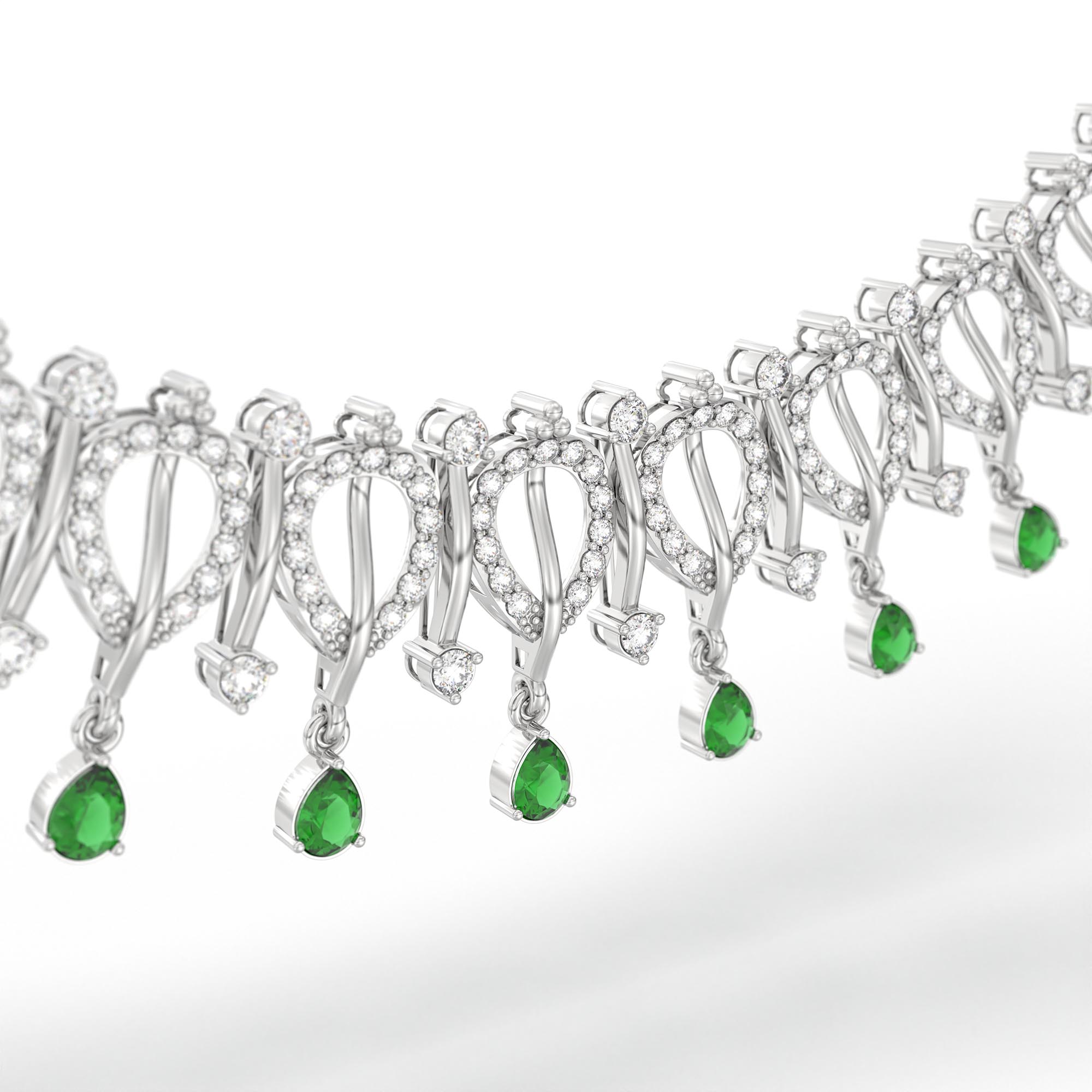 Lab-Grown Diamond and Emerald Necklace and Earring Set in 18K White Gold – 4.67 Ct Diamonds thumbnail