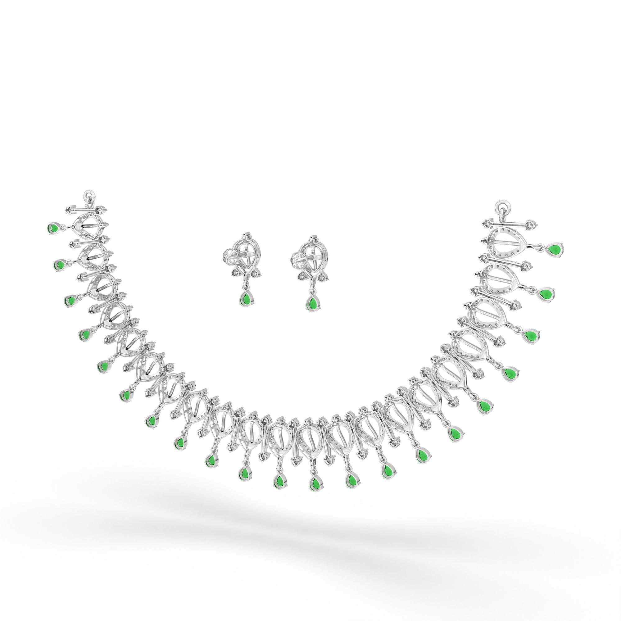 Lab-Grown Diamond and Emerald Necklace and Earring Set in 18K White Gold – 4.67 Ct Diamonds thumbnail
