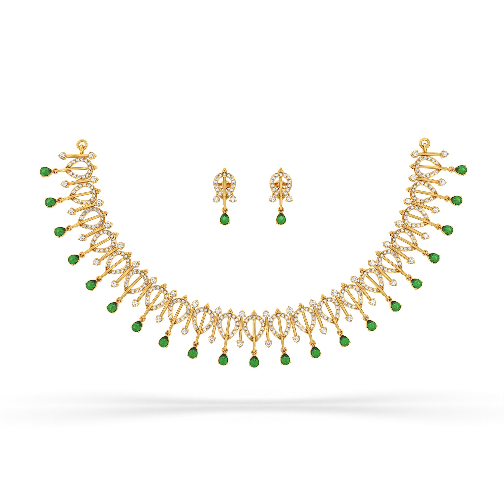 Lab-Grown Diamond and Emerald Necklace and Earring Set in 22K Yellow Gold – 4.67 Ct Diamonds thumbnail