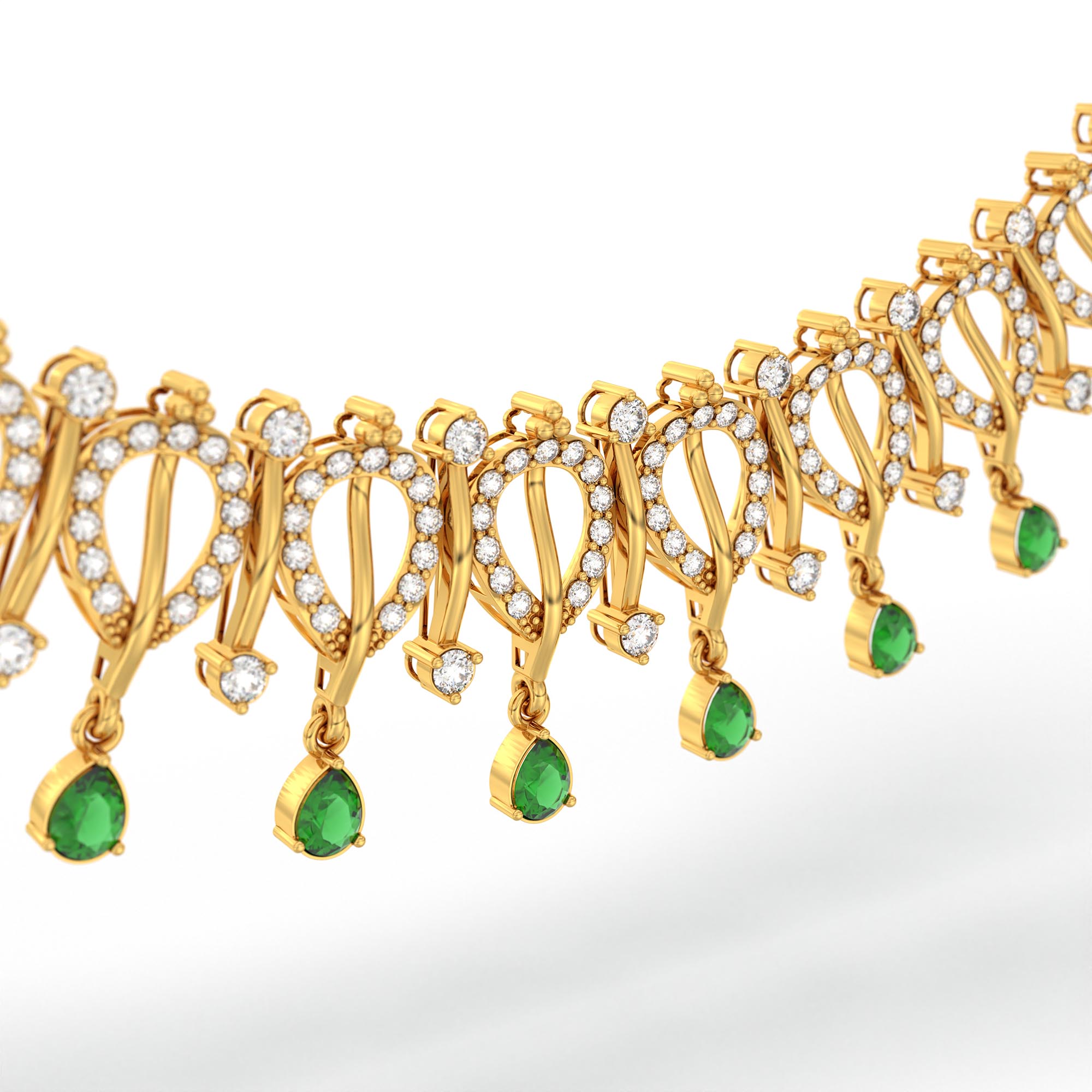 Lab-Grown Diamond and Emerald Necklace and Earring Set in 22K Yellow Gold – 4.67 Ct Diamonds thumbnail