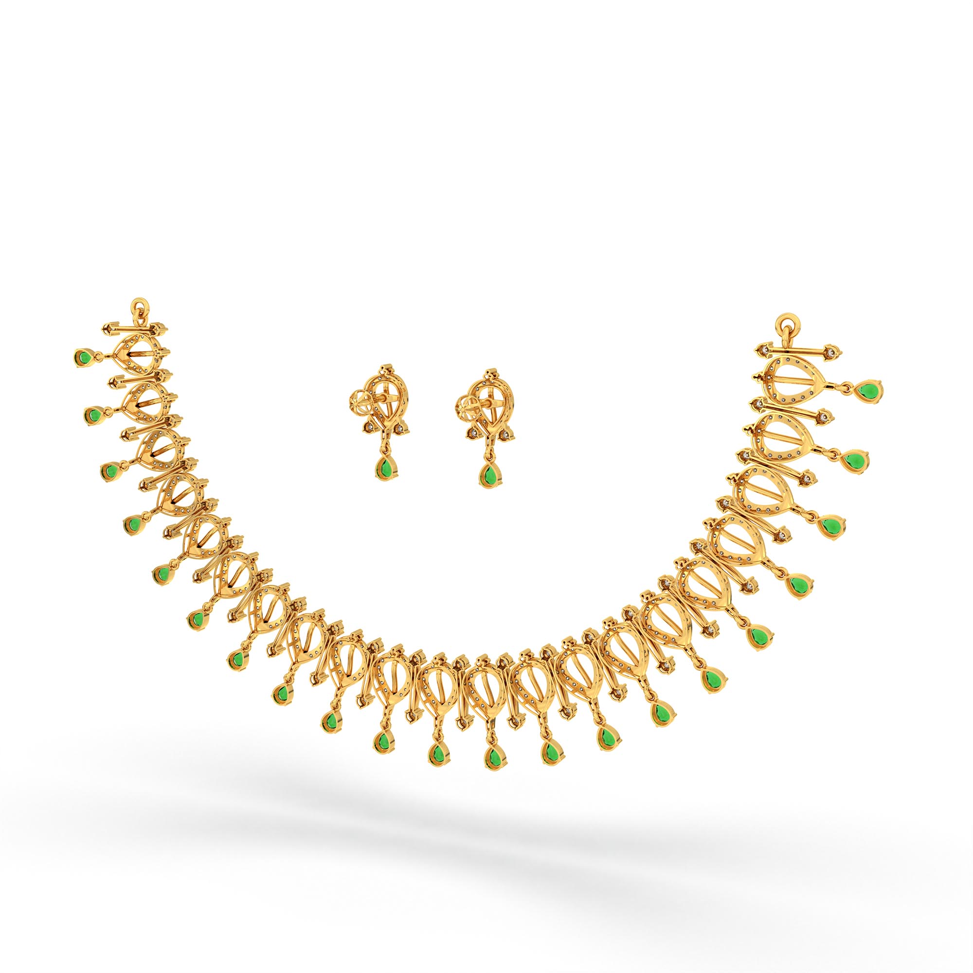 Lab-Grown Diamond and Emerald Necklace and Earring Set in 22K Yellow Gold – 4.67 Ct Diamonds thumbnail