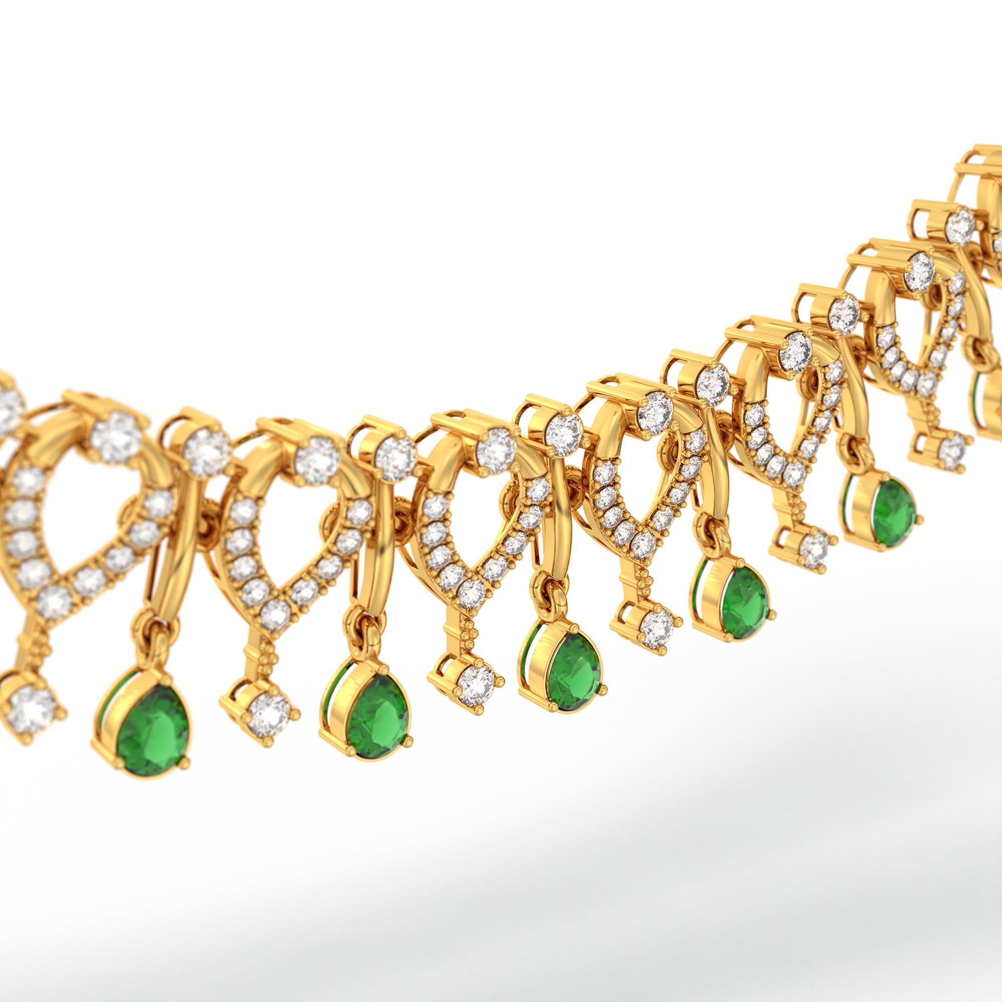 Lab-Grown Diamond and Emerald Necklace and Earring Set in 22K Yellow Gold – 4.21 Ct Diamonds thumbnail