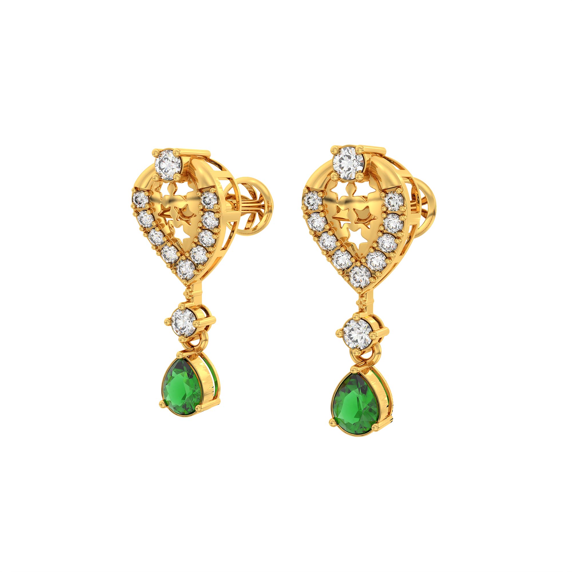 Lab-Grown Diamond and Emerald Necklace and Earring Set in 22K Yellow Gold – 4.21 Ct Diamonds thumbnail